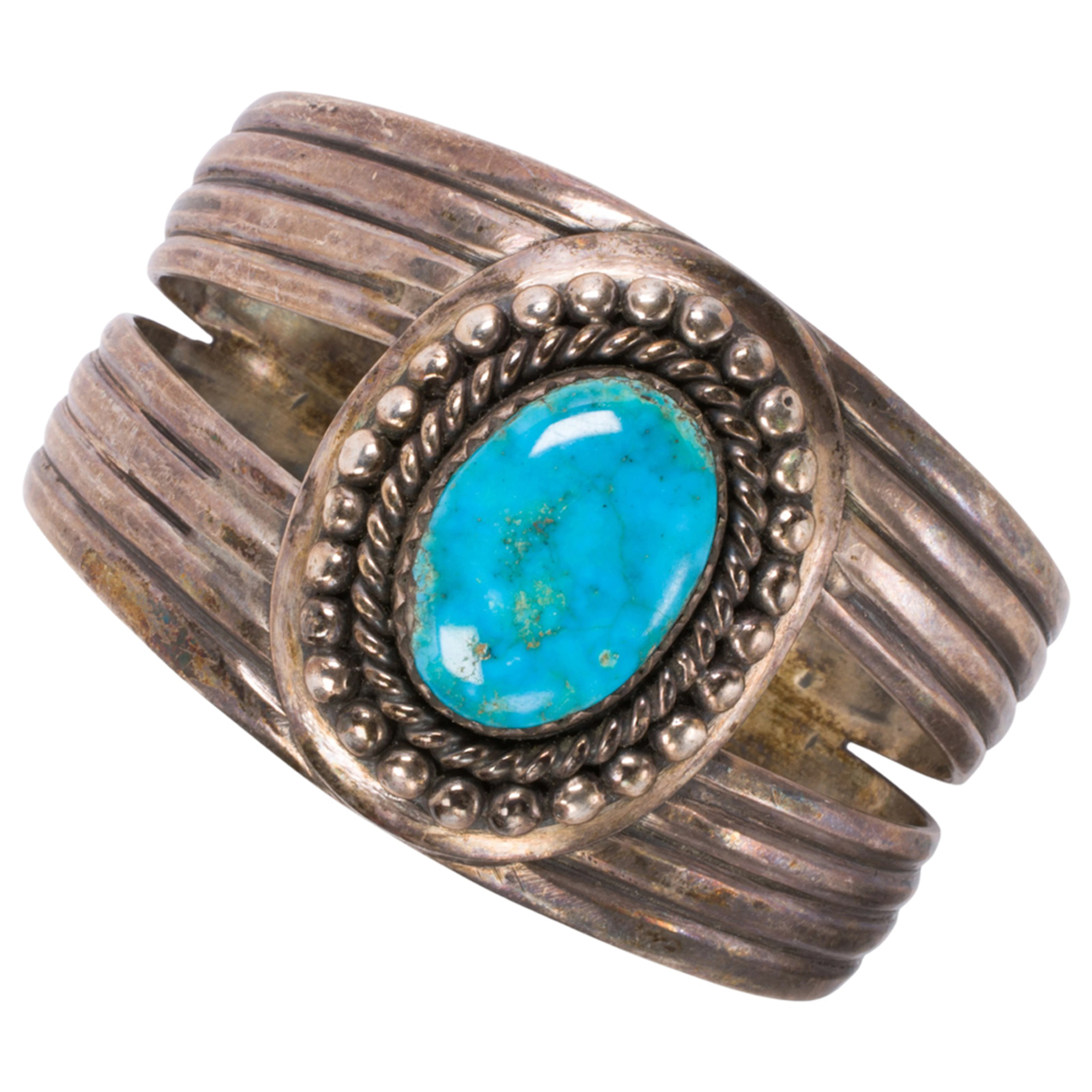 A Native American turquoise and sterling silver cuff bracelet