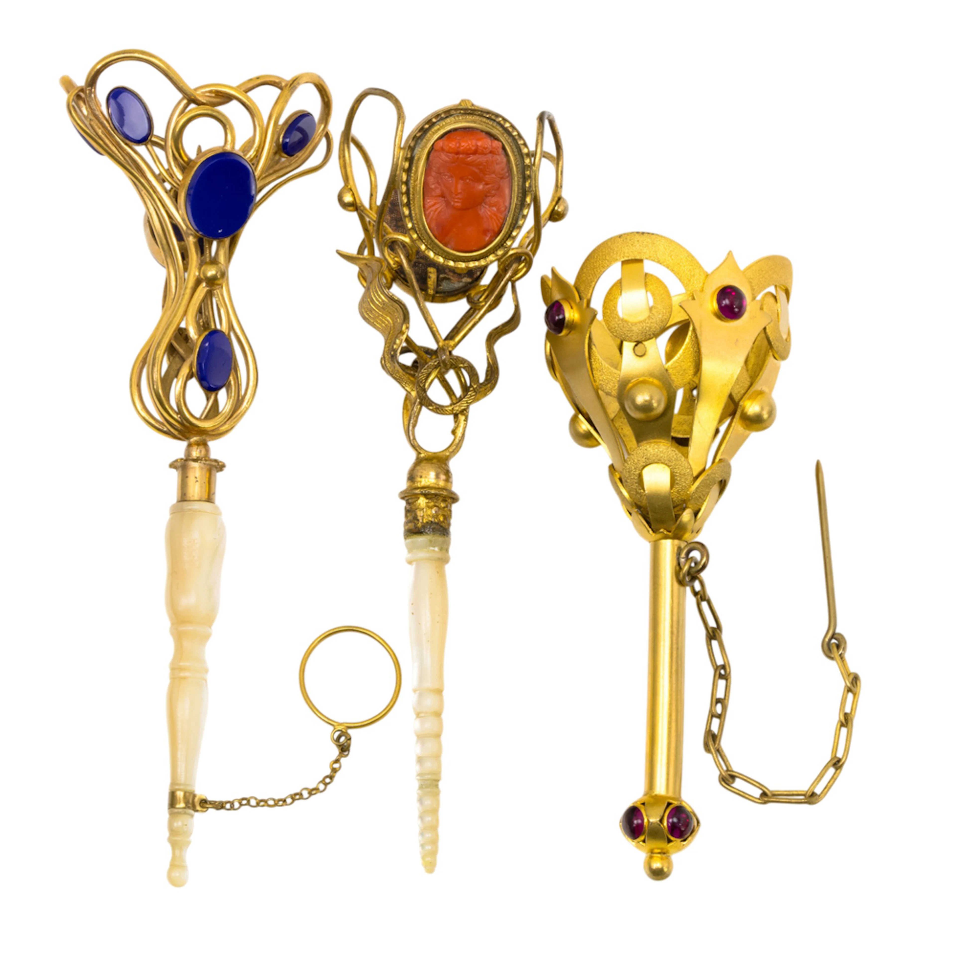 Three English and Italian gilt metal posy holders or tussie mussies