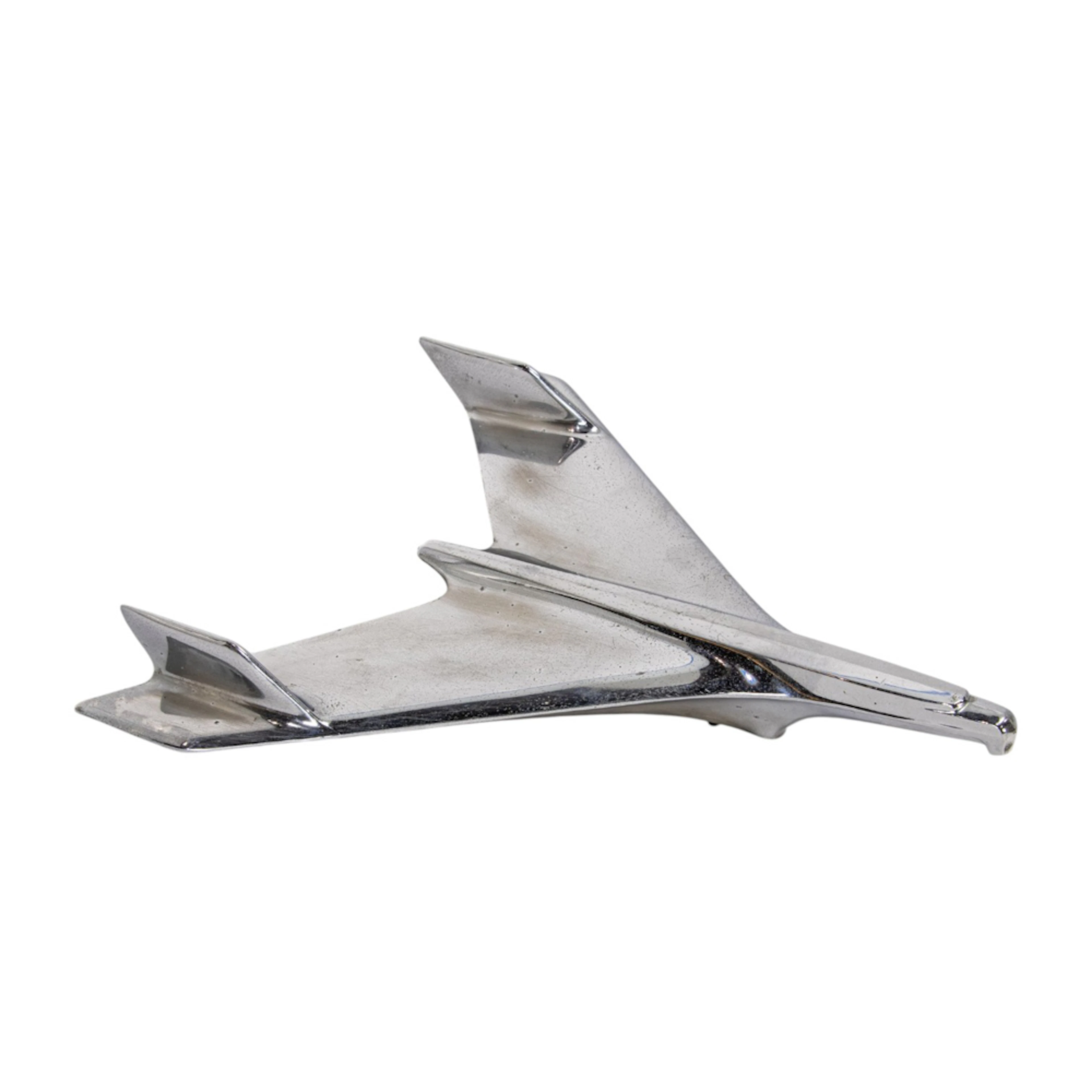 A chromed metal 'jet bird' hood ornament