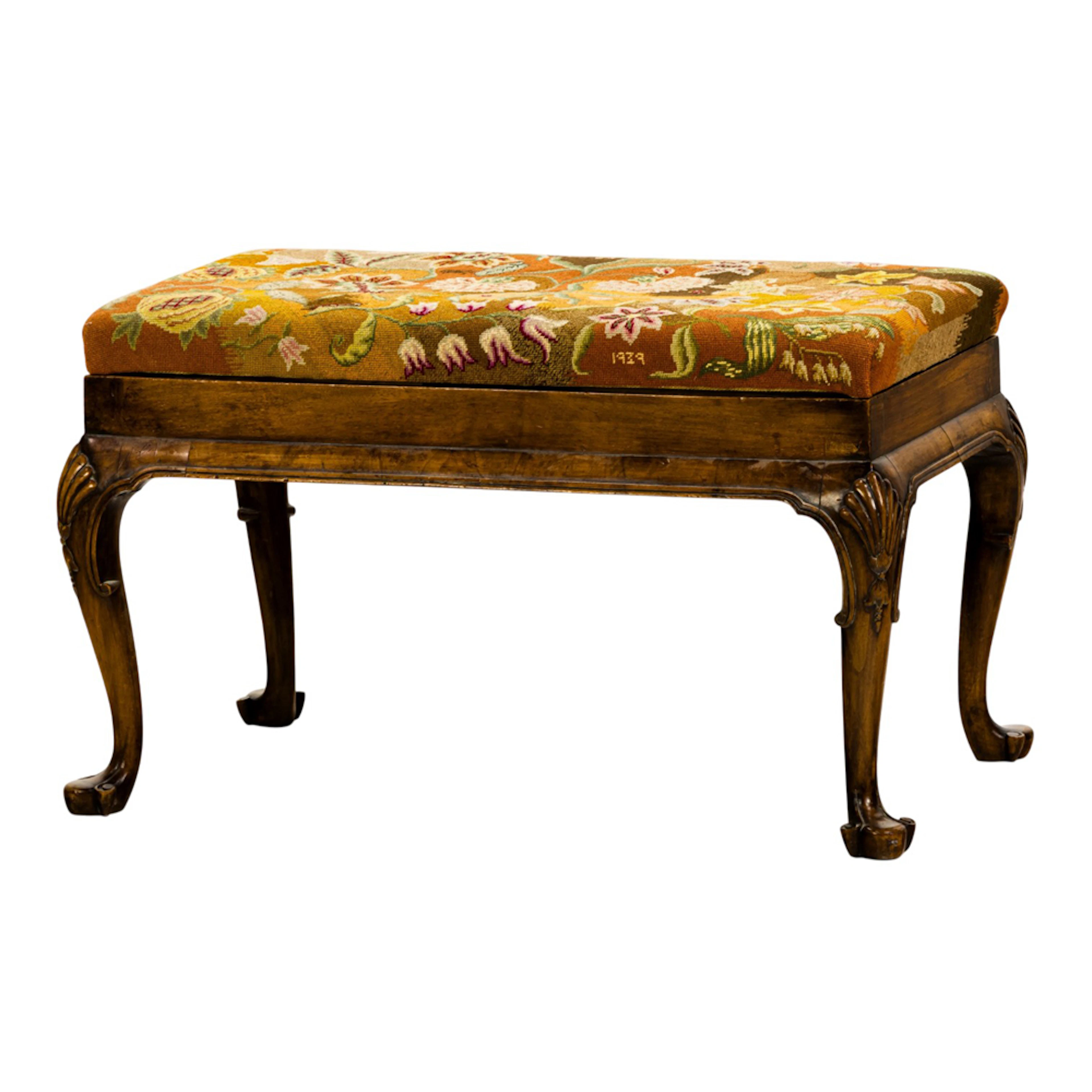 A George II style needlepoint low bench or stool