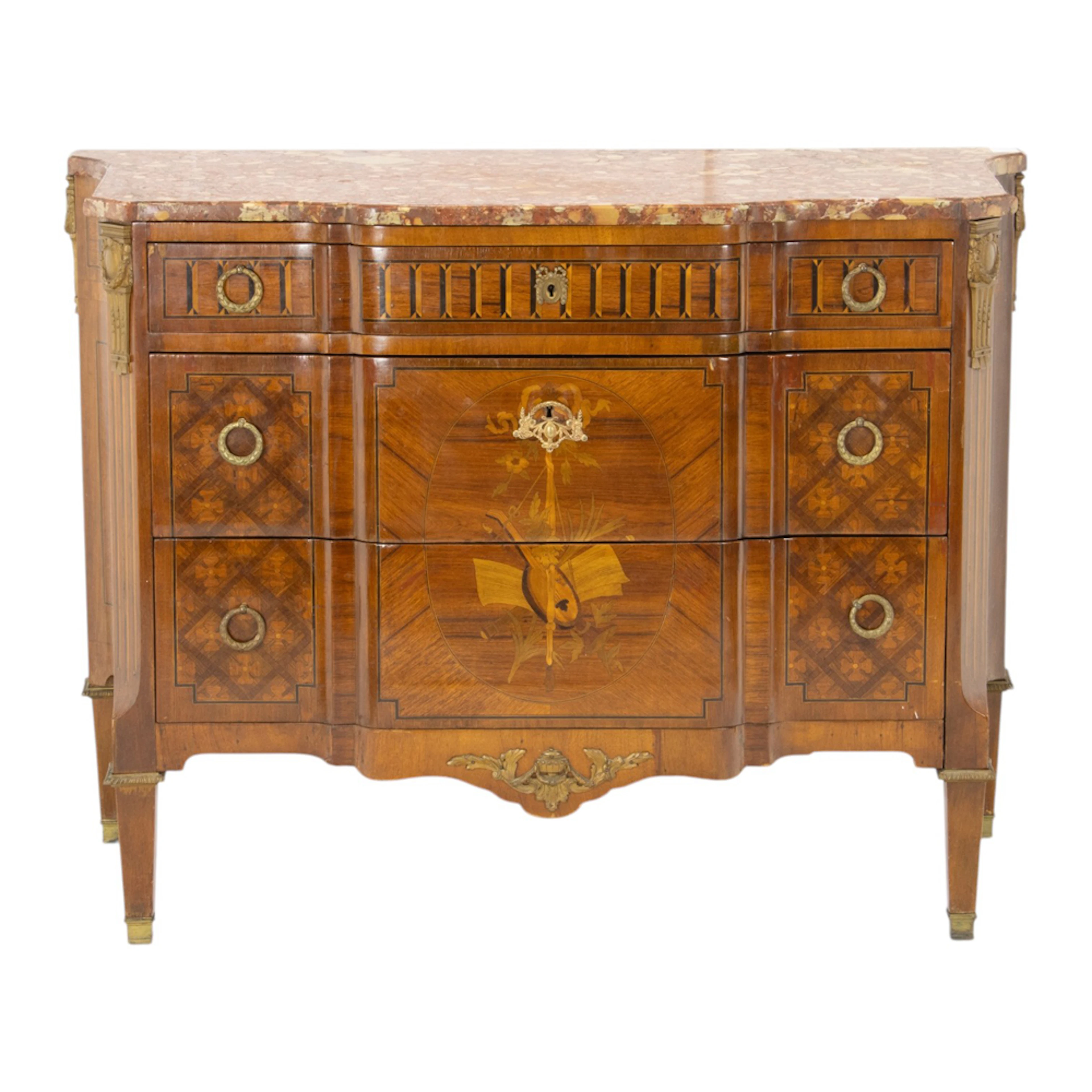 A French Neoclassical style marble top chest