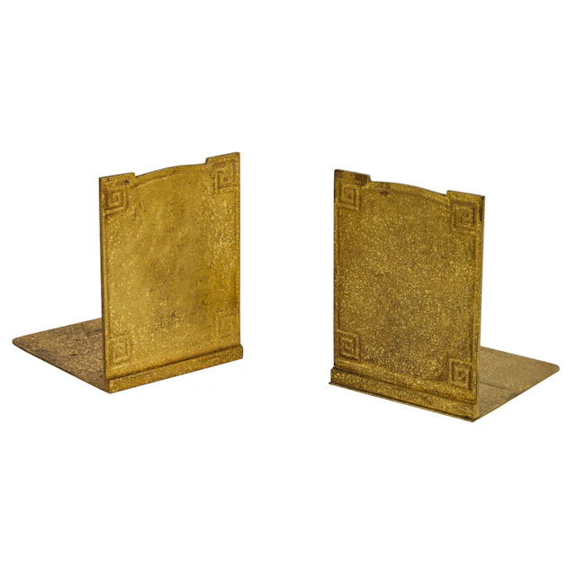 A pair of Tiffany Studios mottled gilt bronze Greek Key pattern bookends