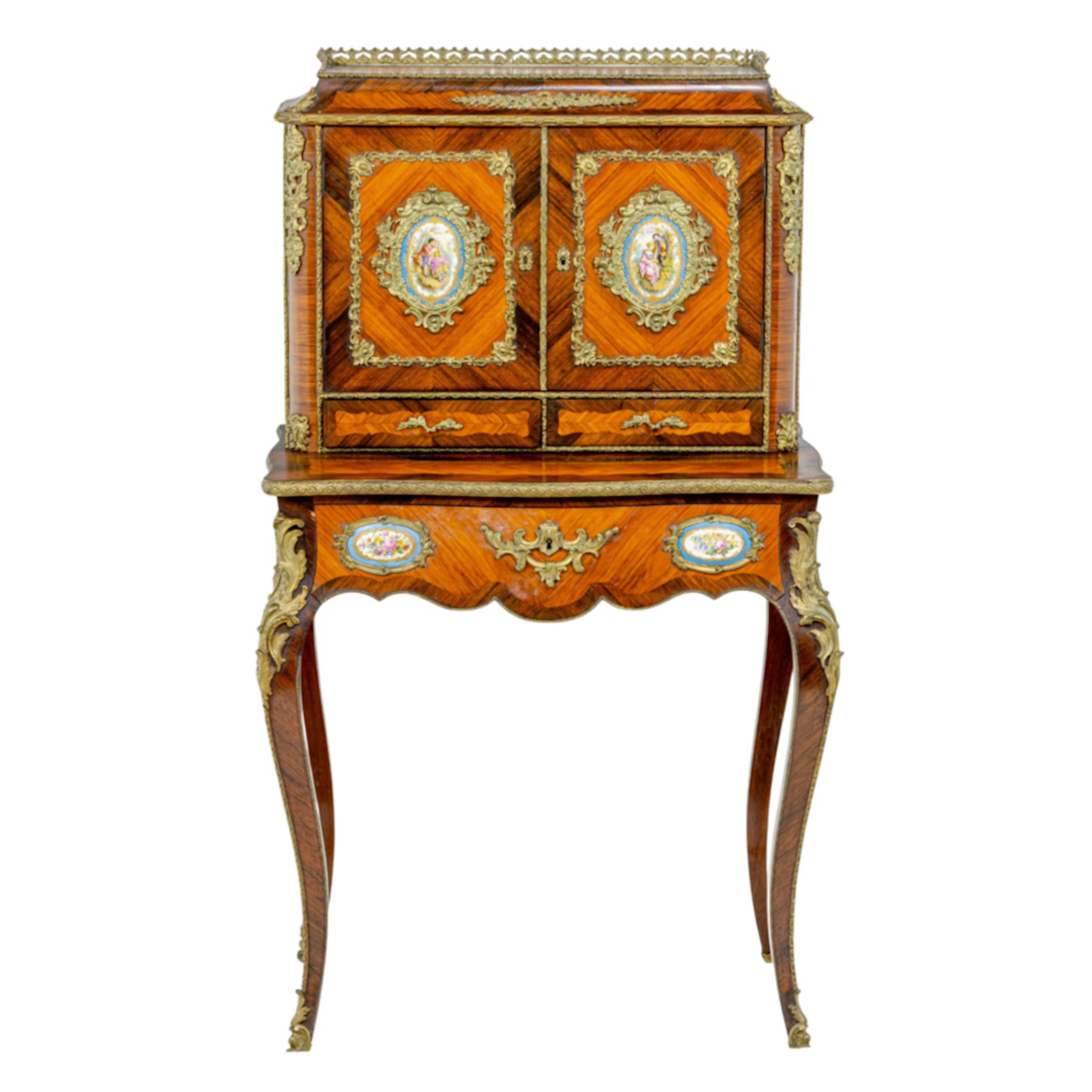 A French gilt mounted bonheur du jour ladies writing desk circa 1900