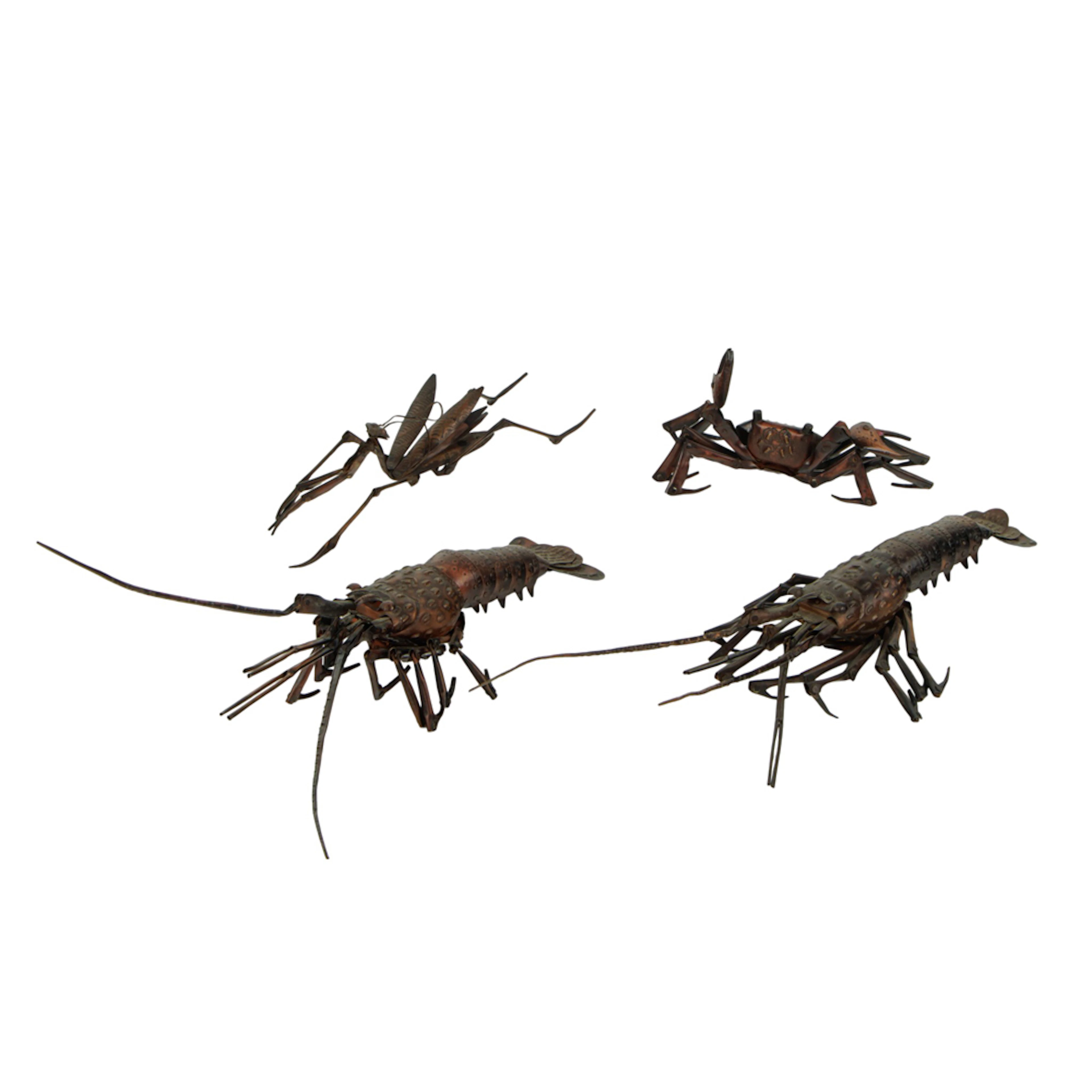 (lot of 4) Japanese articulated copper okimonos