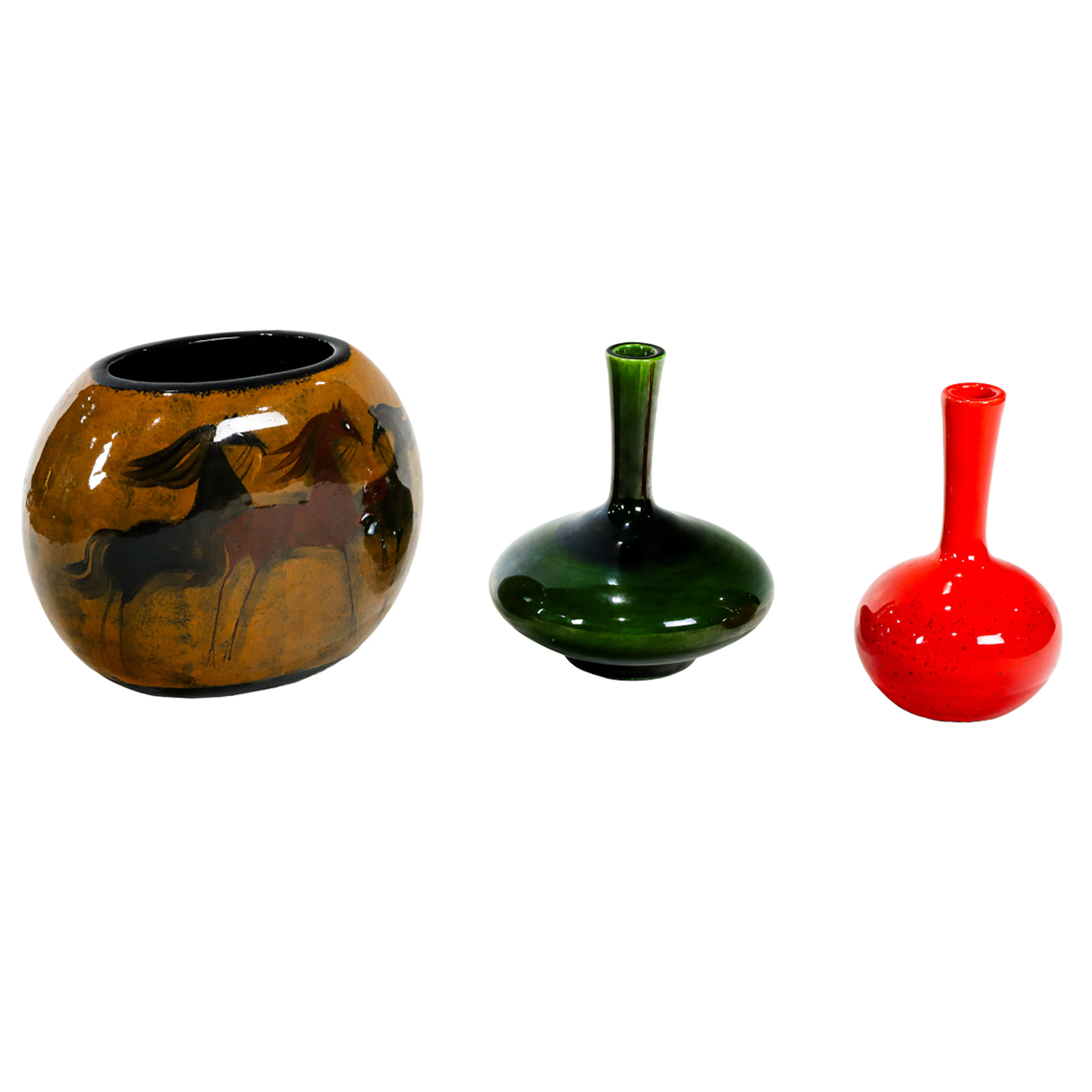 Three Polia Pillin glazed earthenware vessels