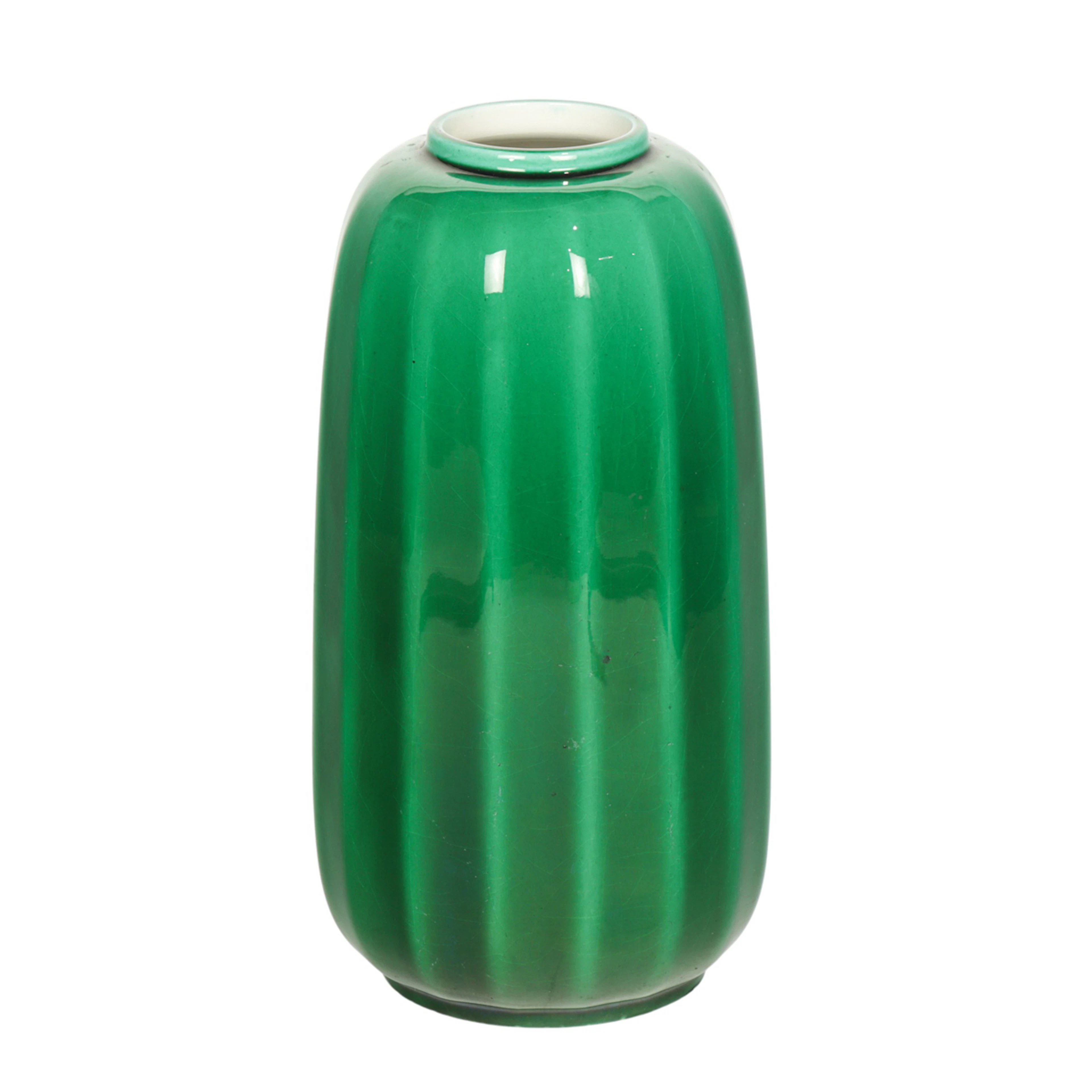 A Sevres Millet emerald green glazed earthenware vase