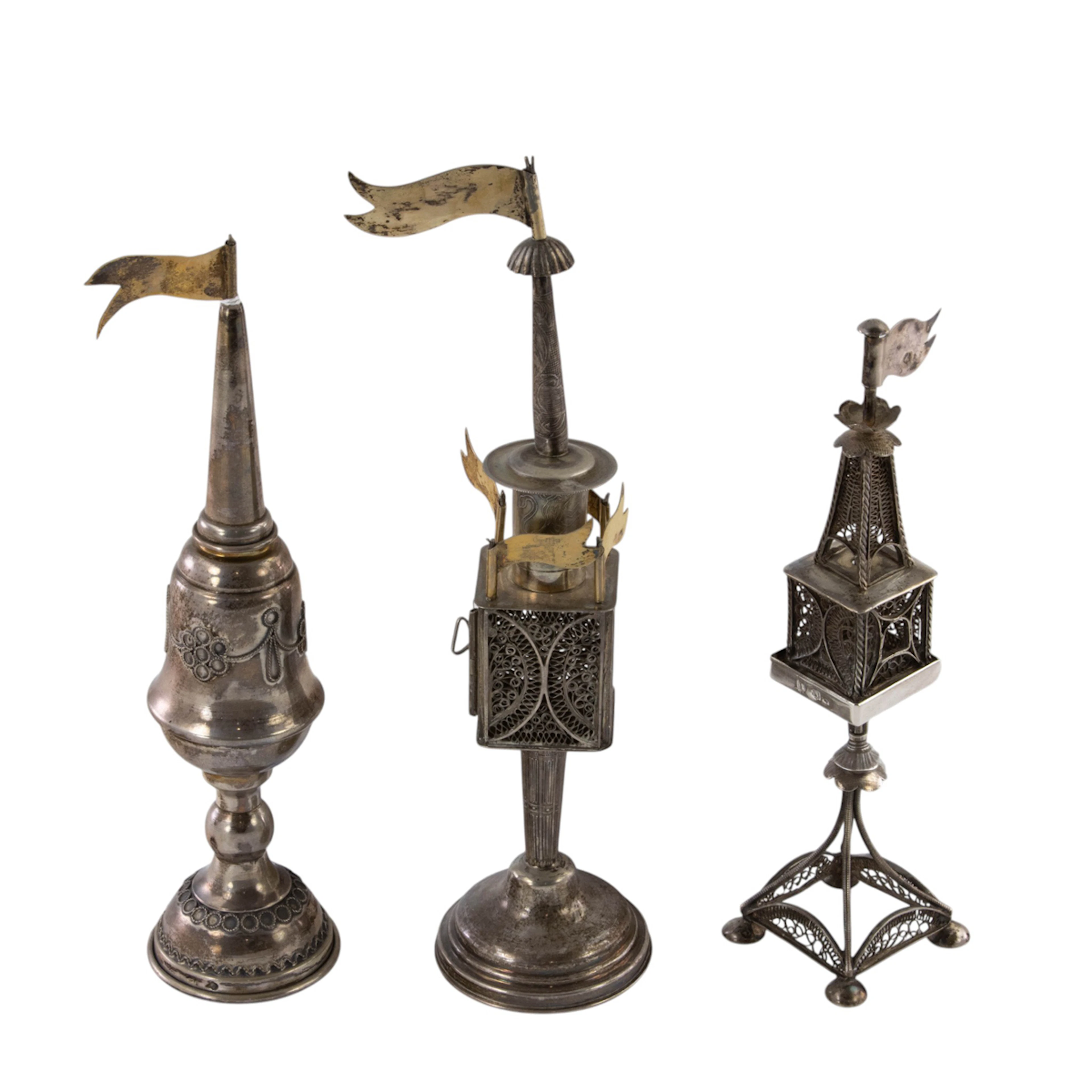 Three silver spice towers