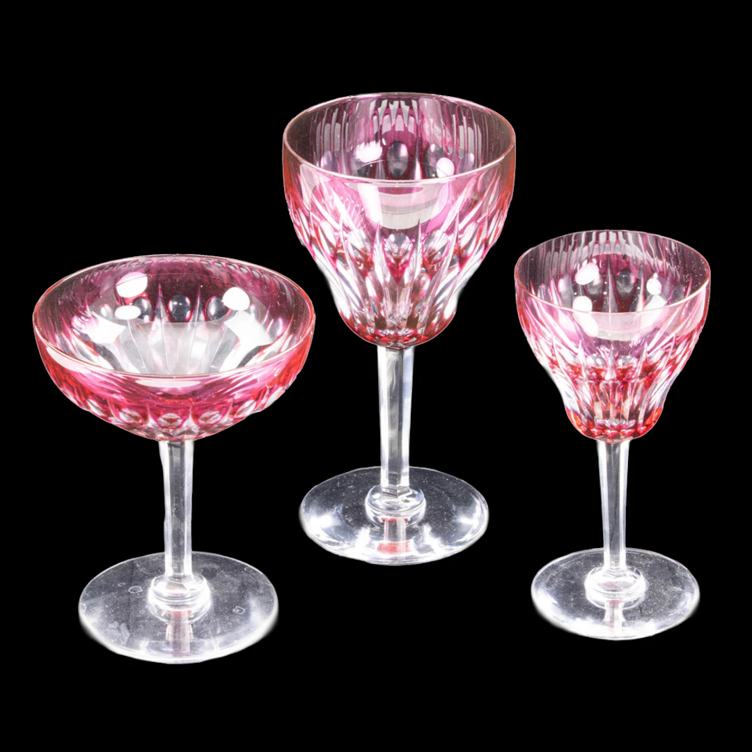A group Val St. Lambert cranberry flashed cut to clear glass stemware