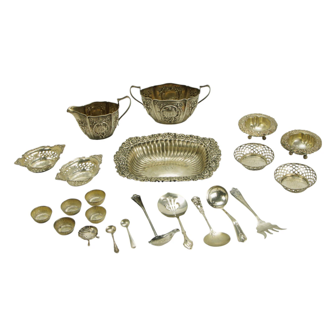 A group of sterling table articles and flatware