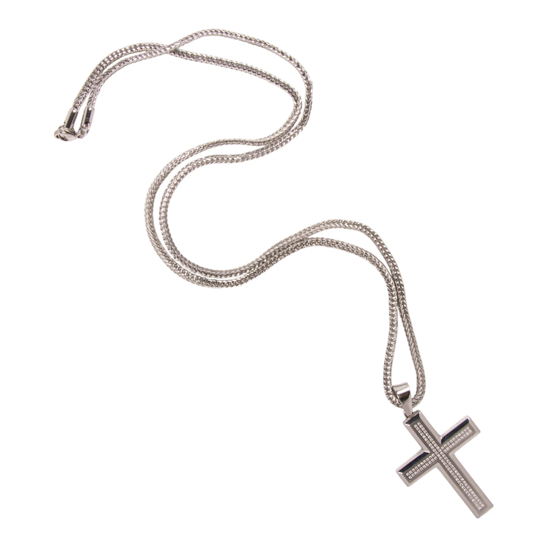 A Shane & Co. diamond and stainless steel cross necklace
