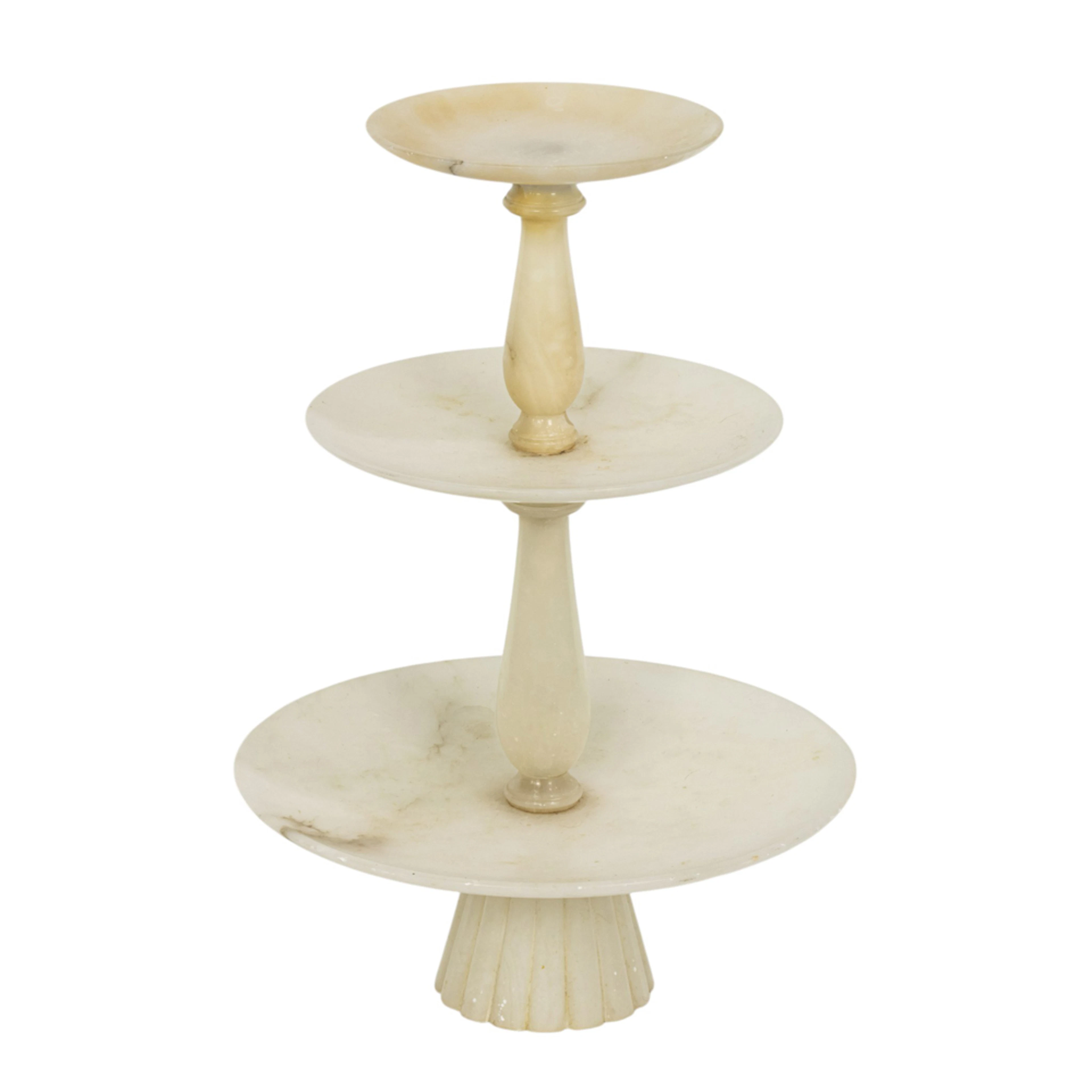 An Italian alabaster three tier serving stand