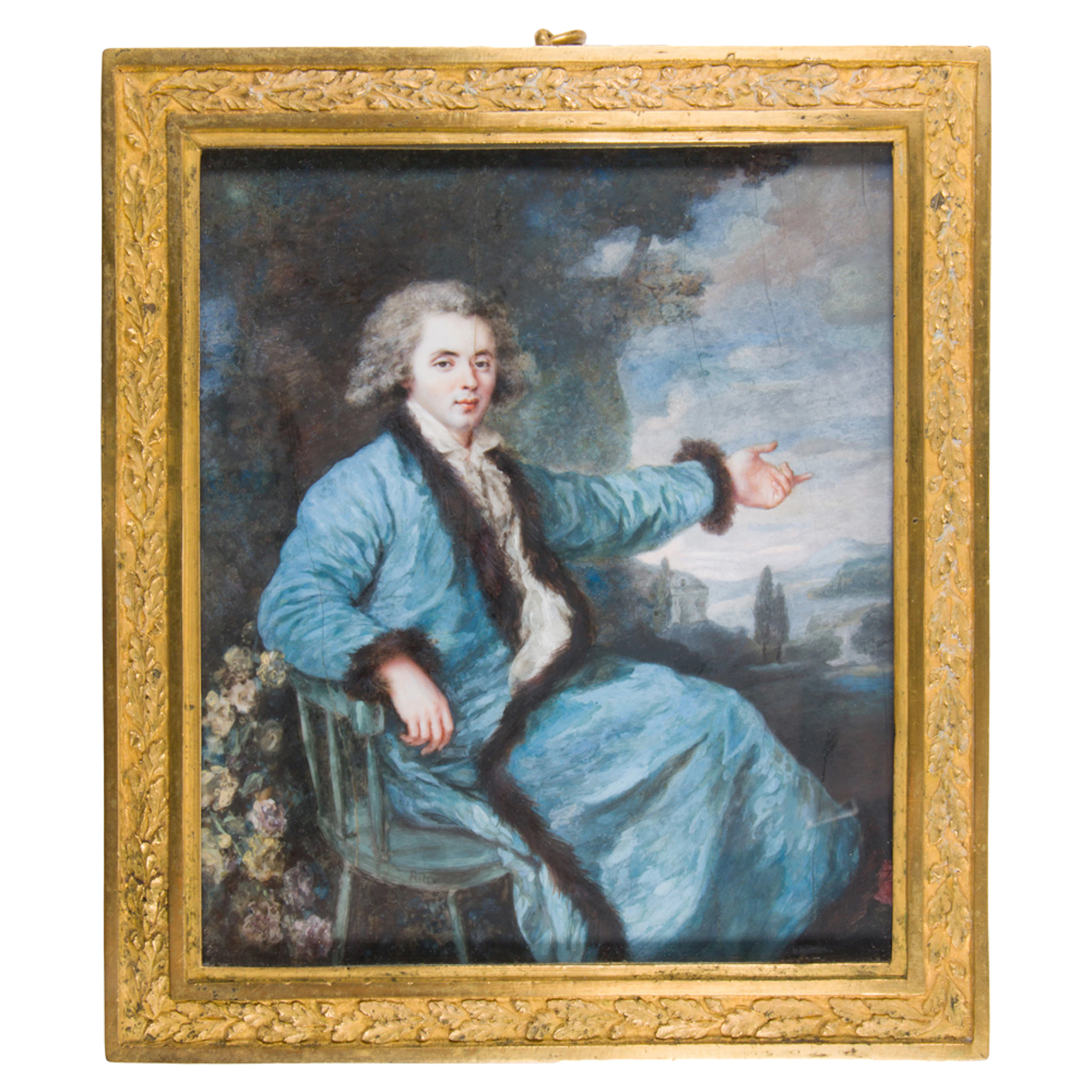 A large European portrait miniature picture of a man