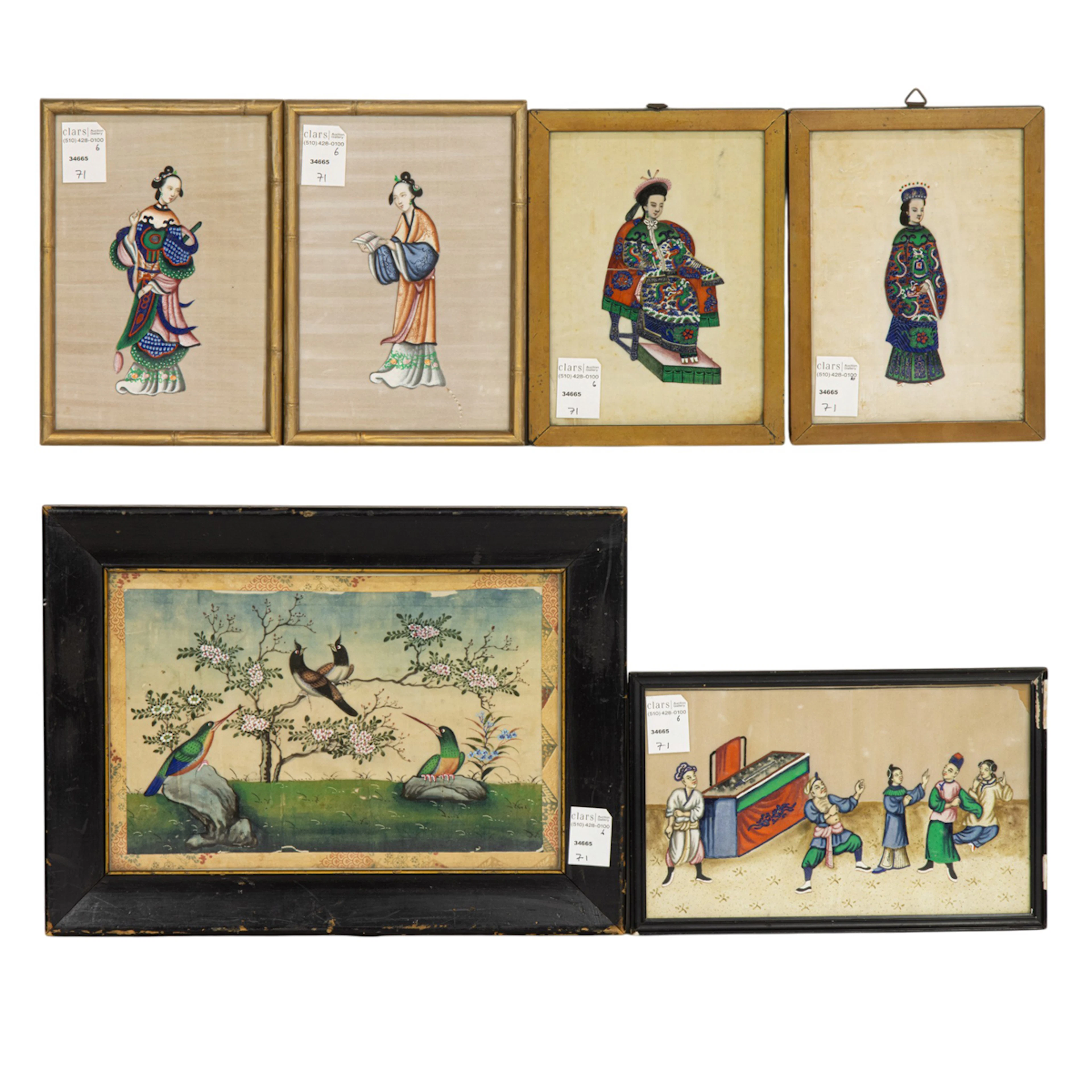 (lot of 6) Chinese export gouache paintings