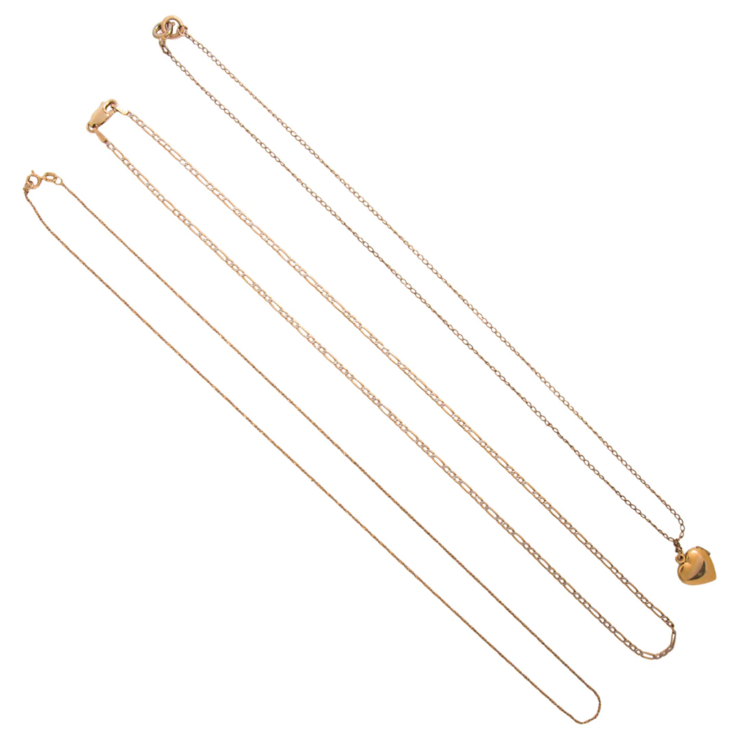 Three gold and gold-filled necklaces