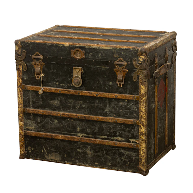 A wood and canvas covered steamer trunk of San Francisco interest