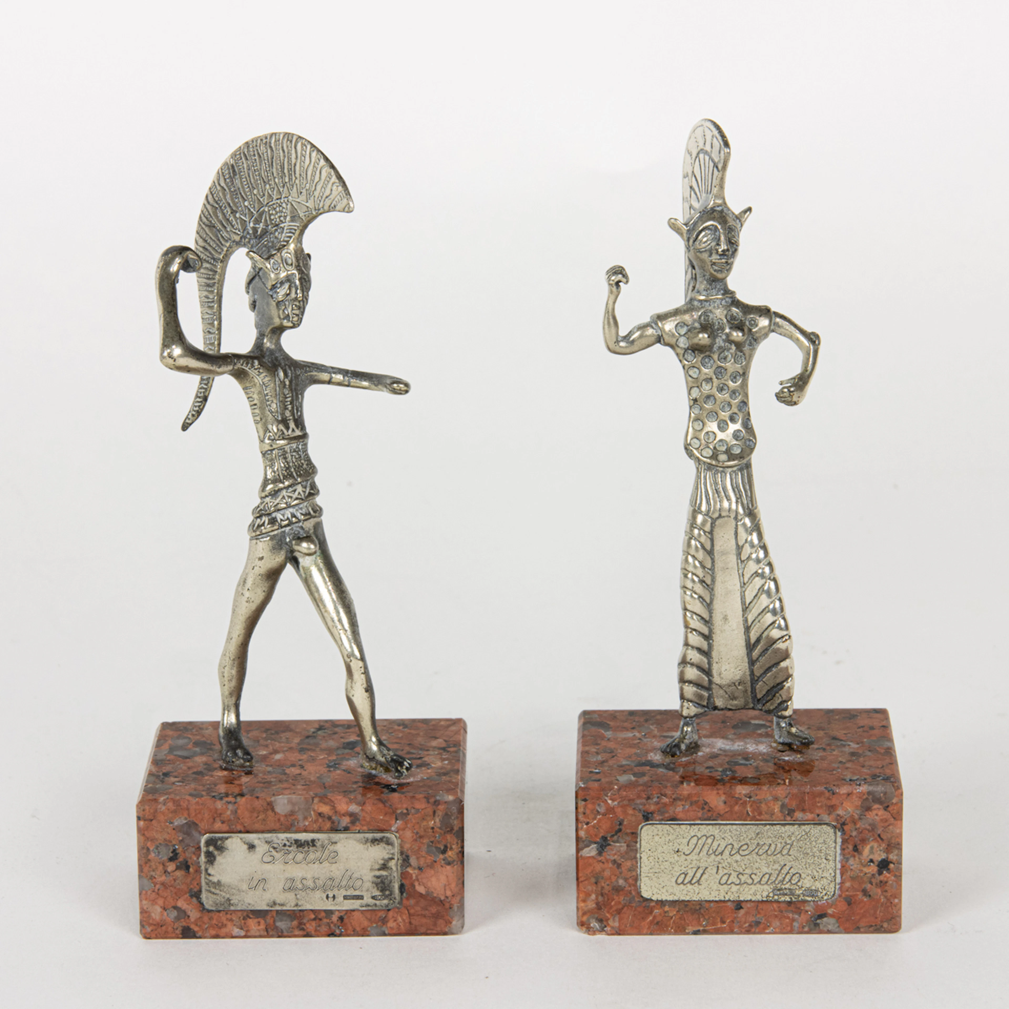 Two Italian .800 standard silver miniature figures of Etruscan soldiers