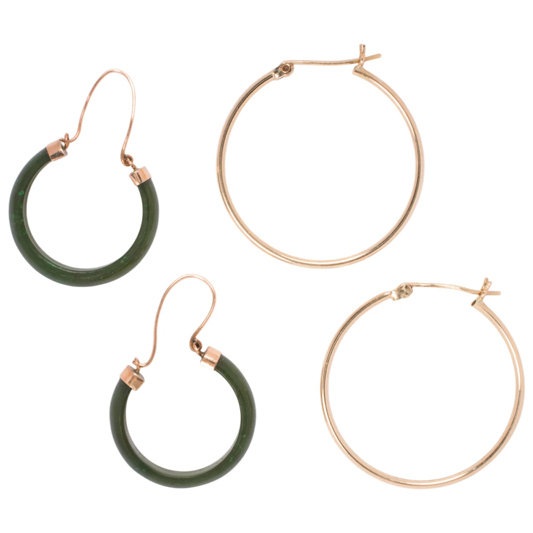 Two pairs of 14k gold hoop earrings