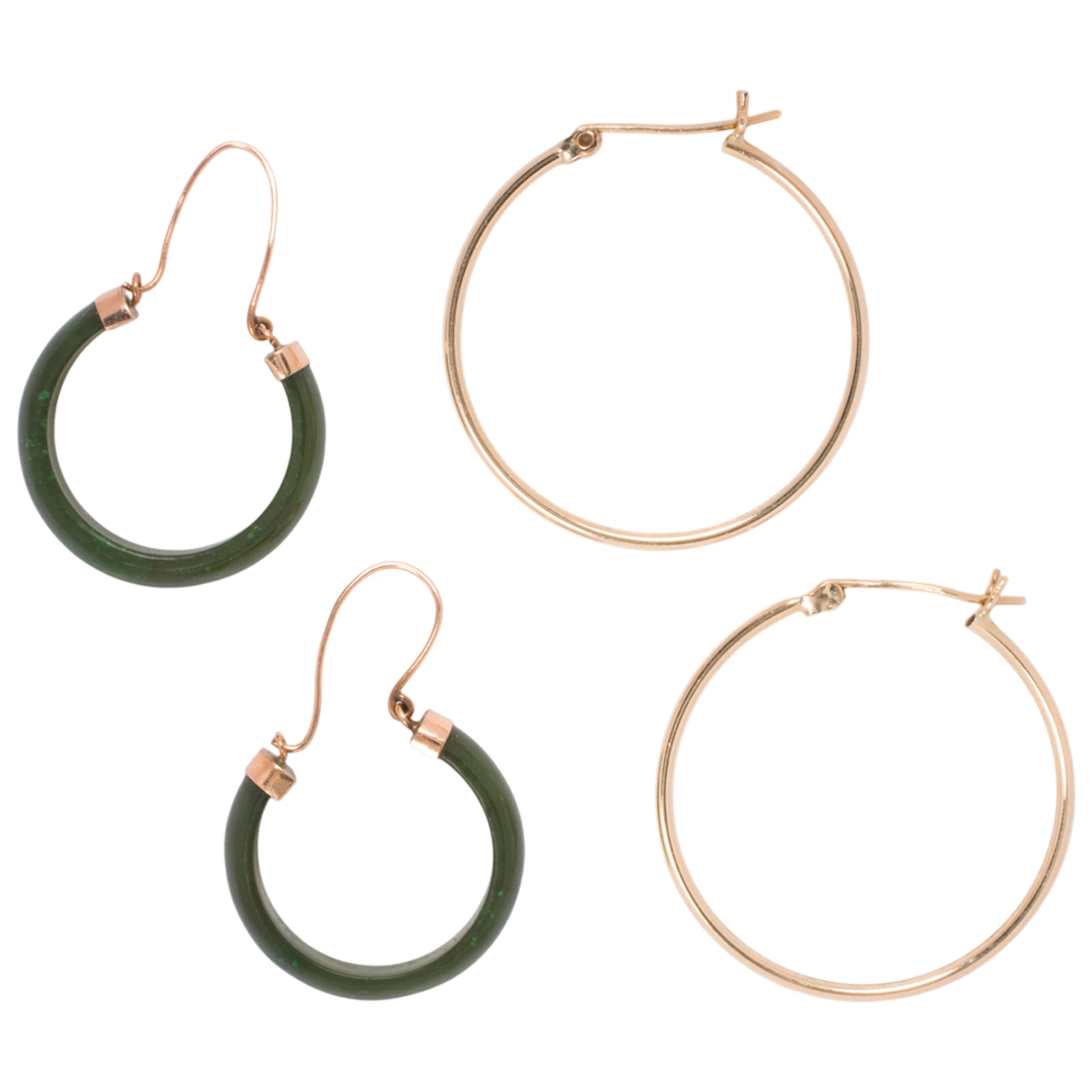 Two pairs of 14k gold hoop earrings