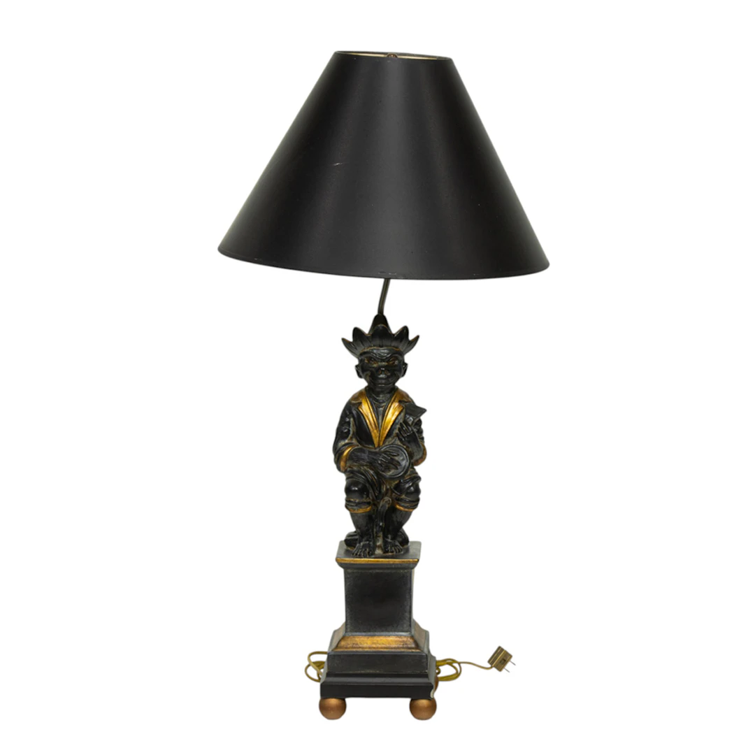 A McKenzie Childs monkey table lamp