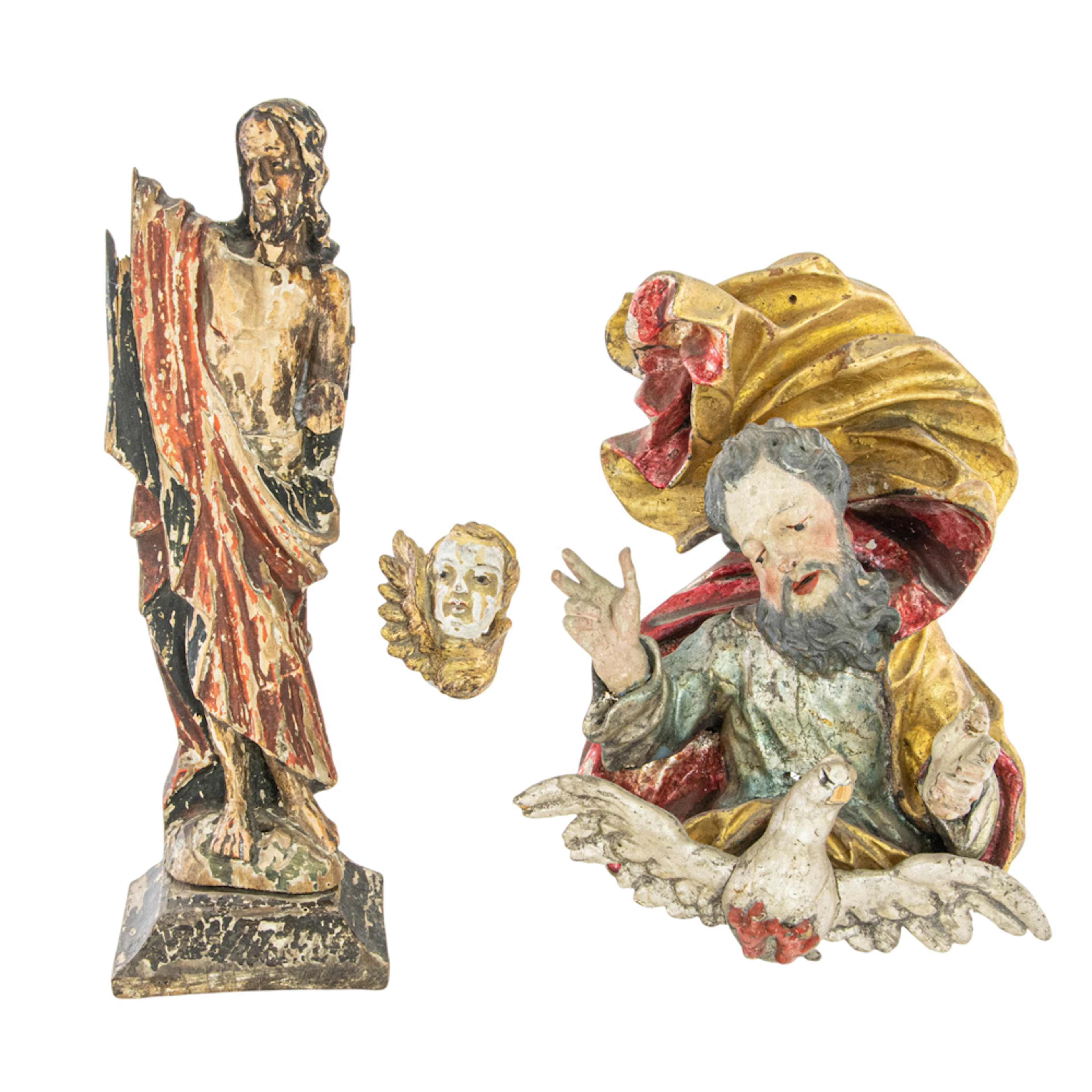 Three Continental polychrome carved religious figures