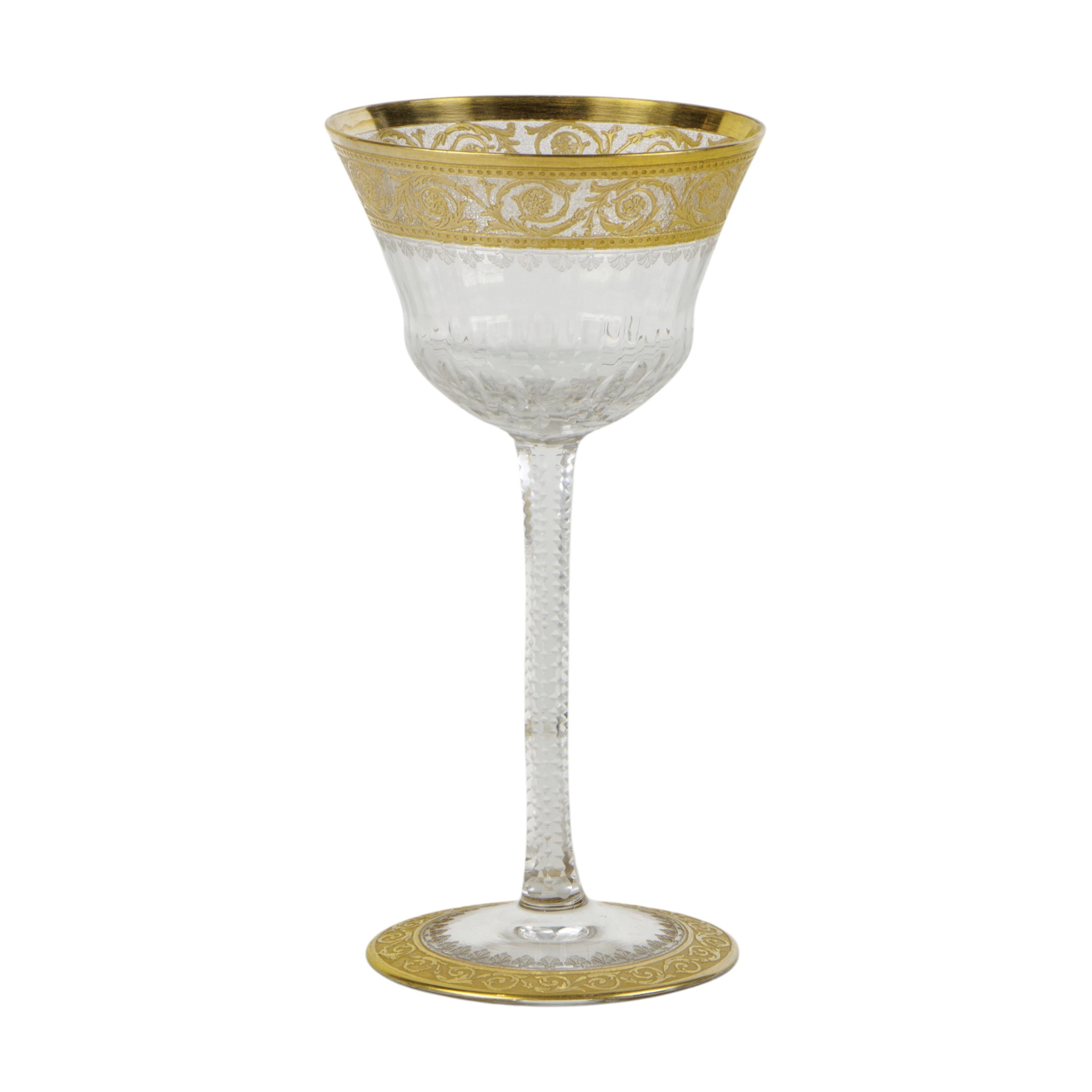 A set of eight St. Louis cut glass wine glasses in the Thistle pattern