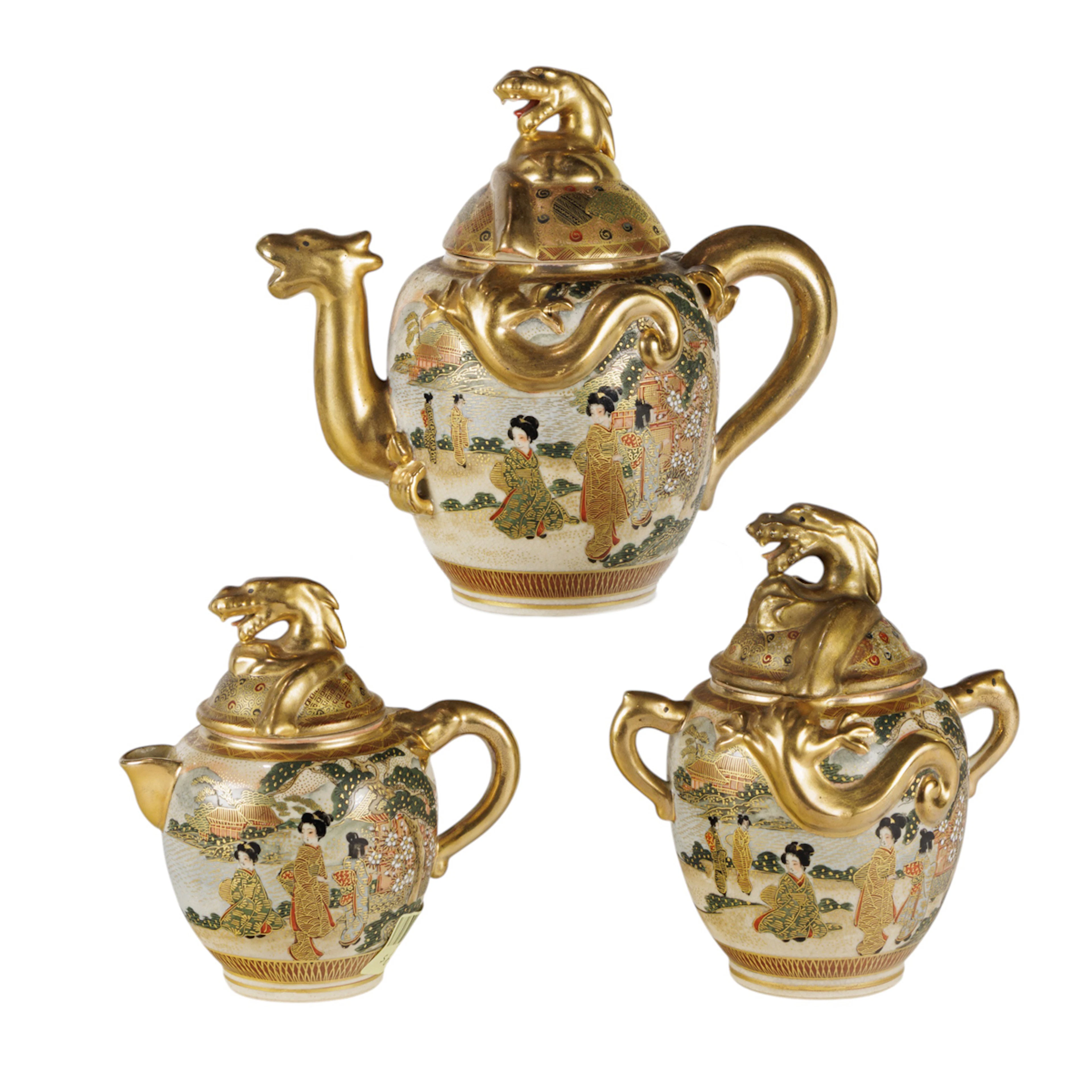 (lot of 3) Japanese Satsuma tea service wares