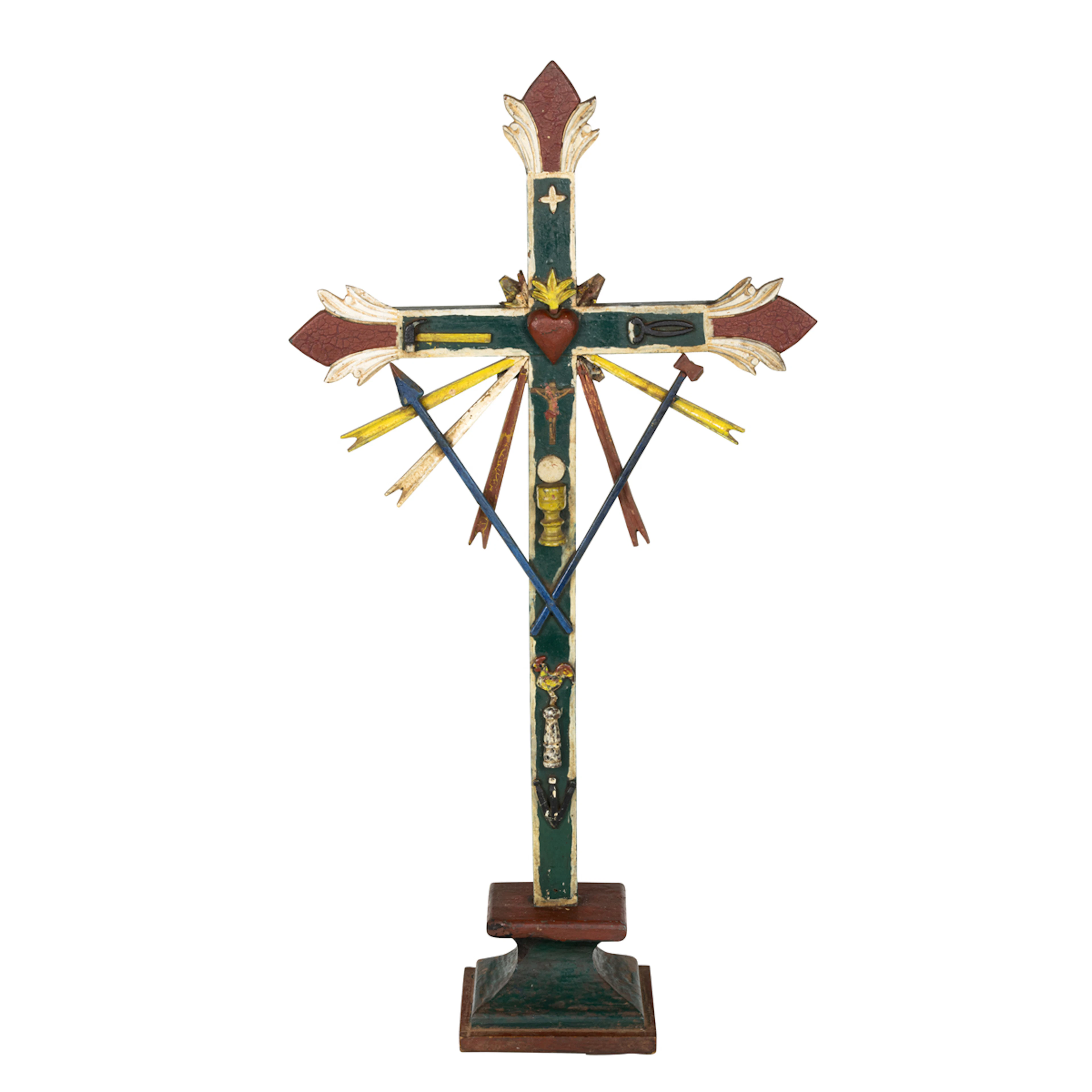 A Mexican polychrome decorated crucifix
