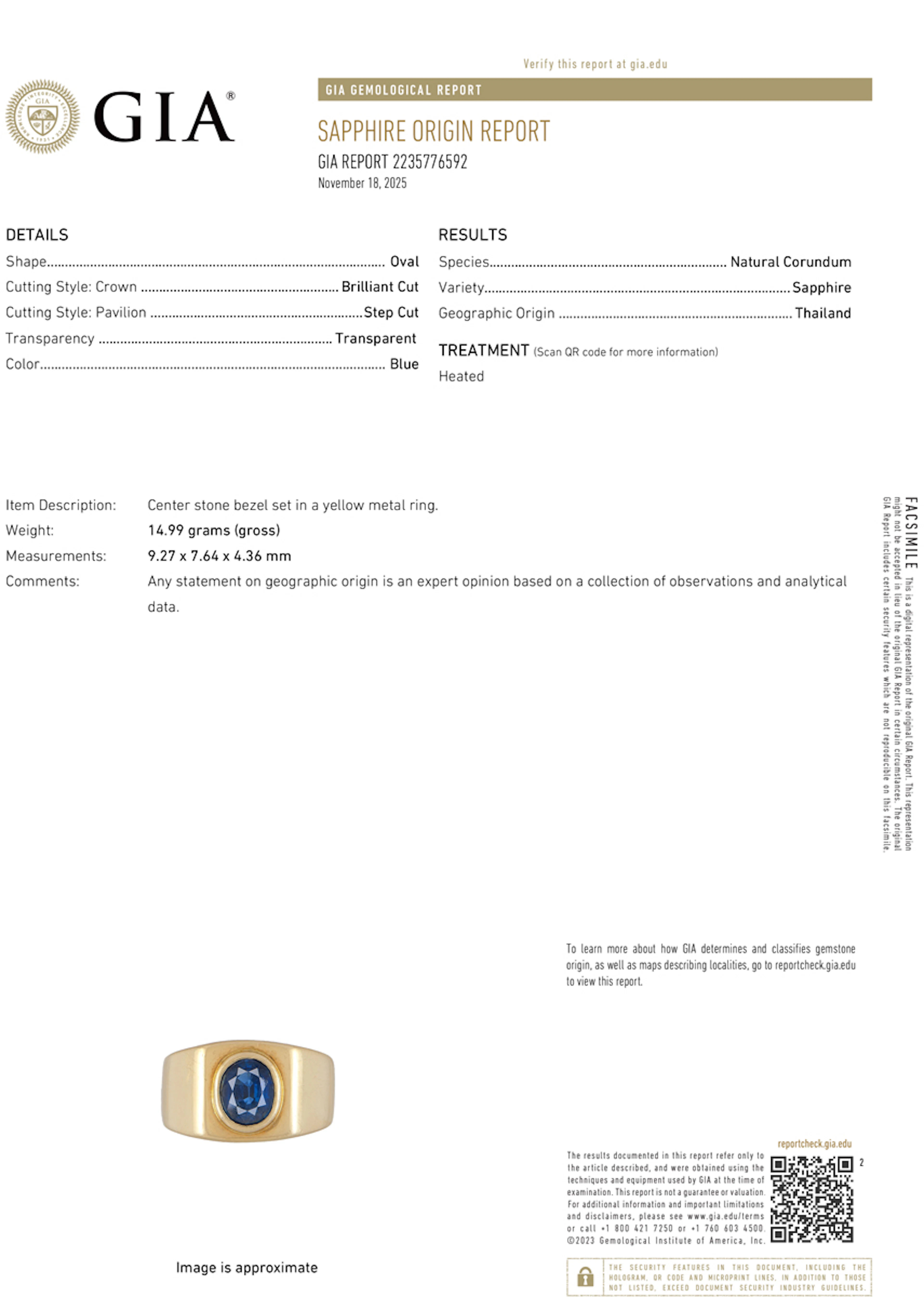 A sapphire and 18k gold ring