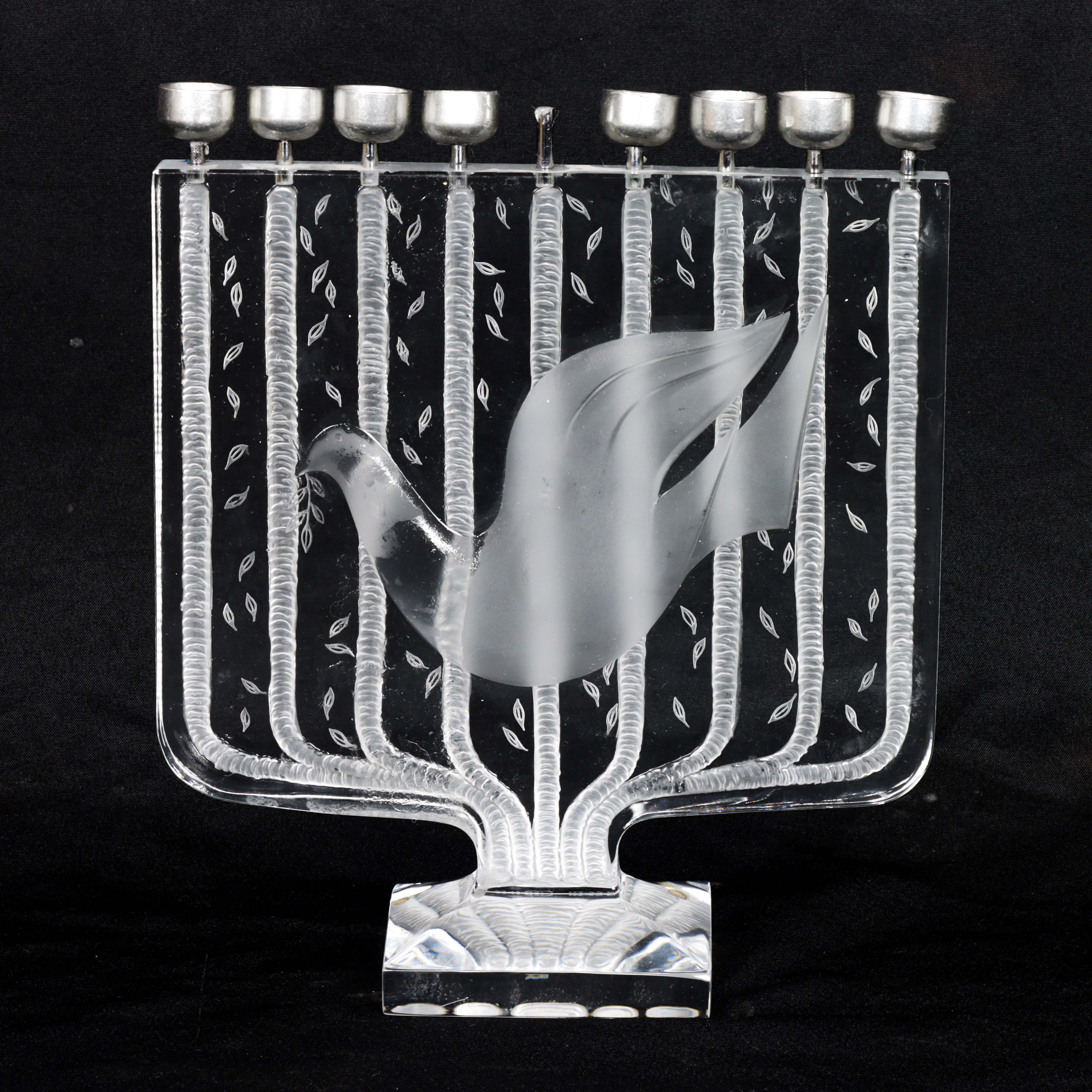 A Claude Nicolas for Daum glass Judaica menorah
