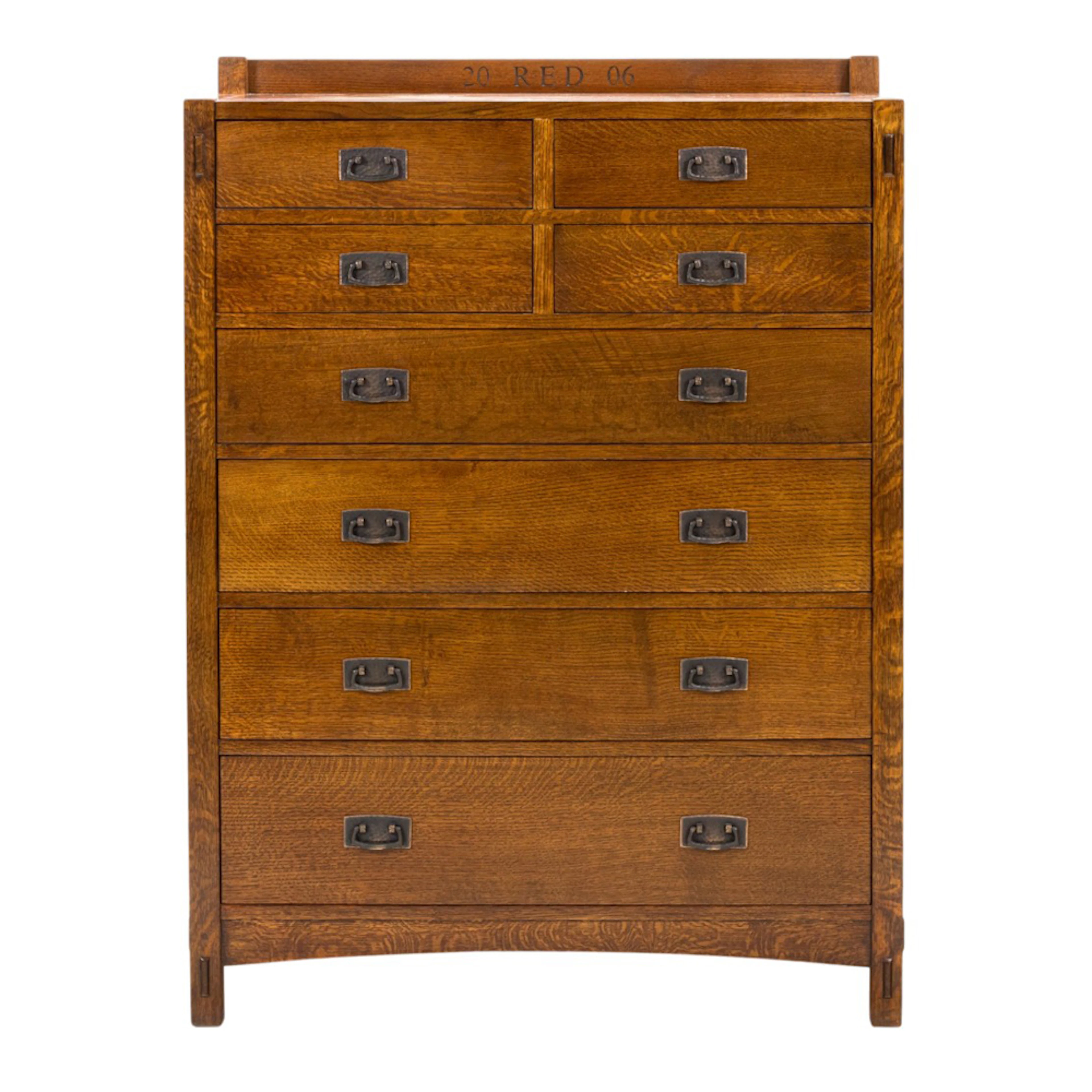 An Arts and Crafts style Stickley Audi tall chest