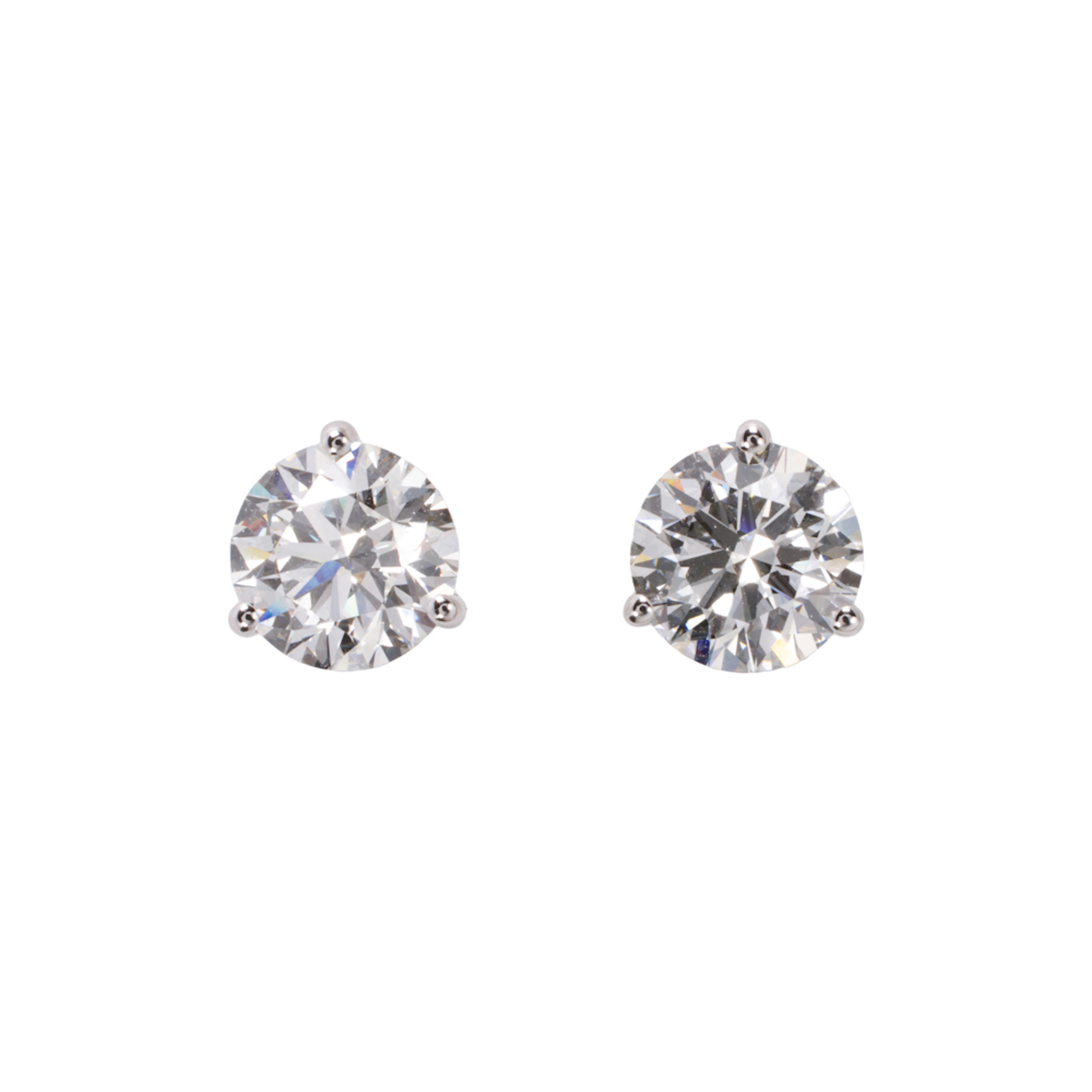 A pair of lab-grown diamond and 14k white gold solitaire earrings