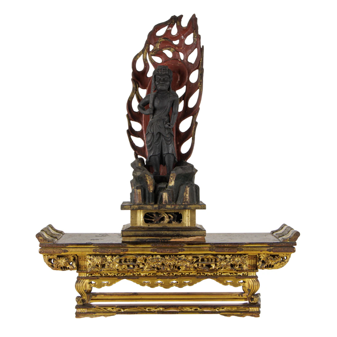 Japanese carved wood model of Fudo-Myo O