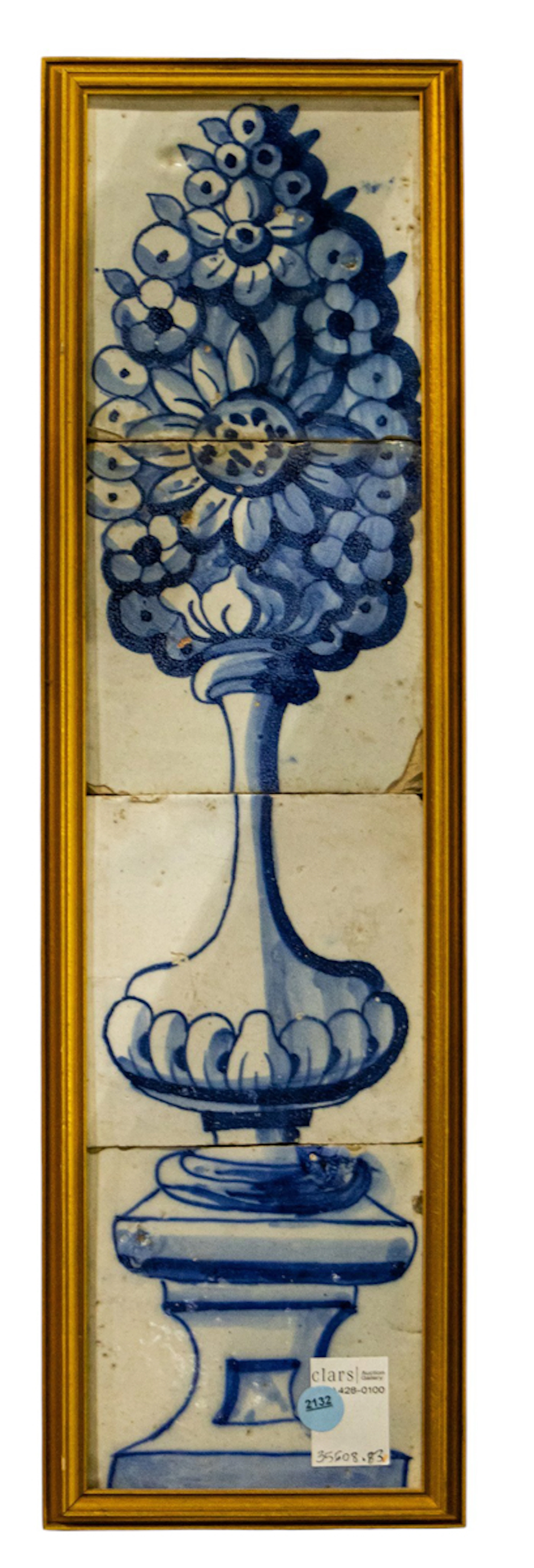 A Dutch Delft four tile picture of a flowering urn