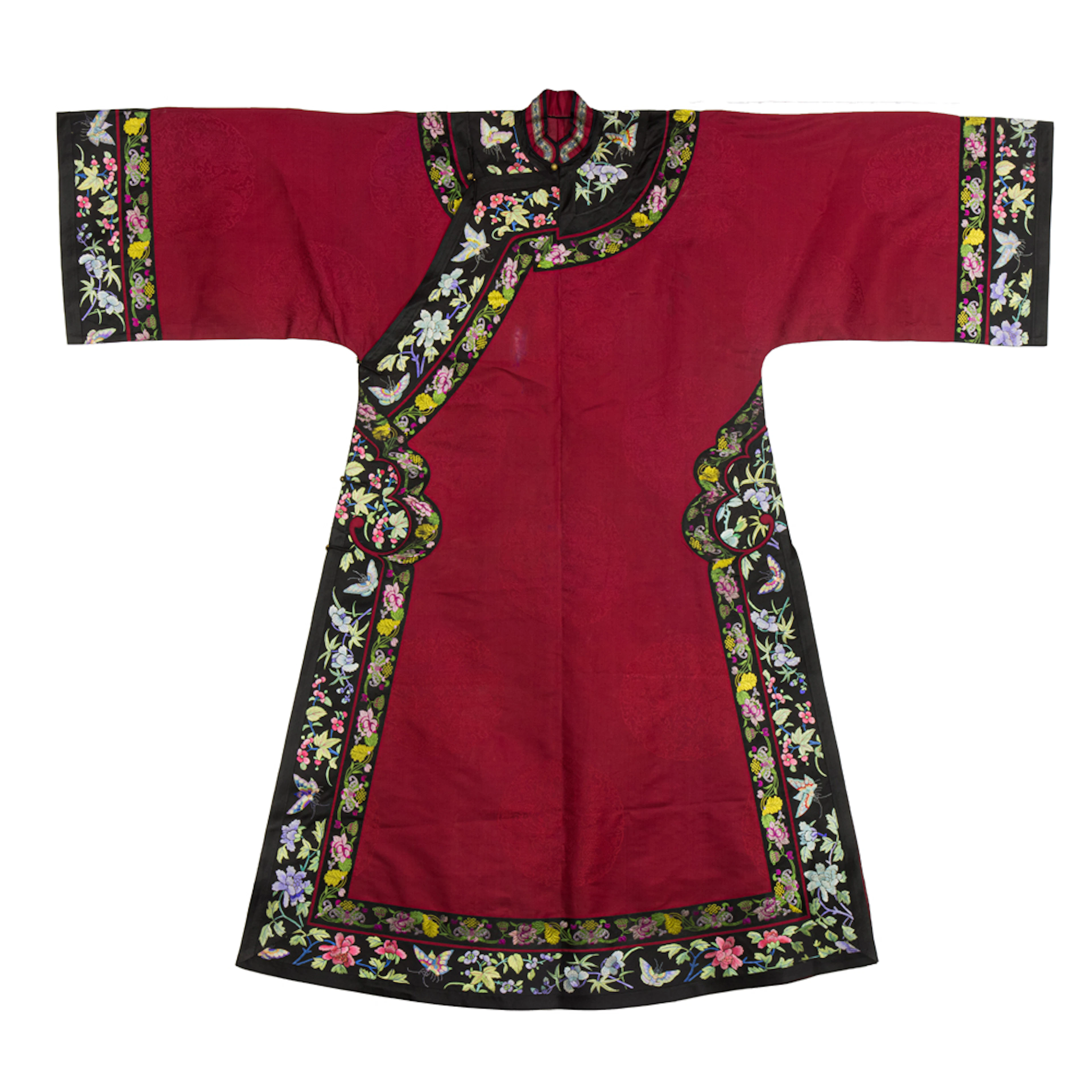 A Chinese brocade red-ground lady's informal robe