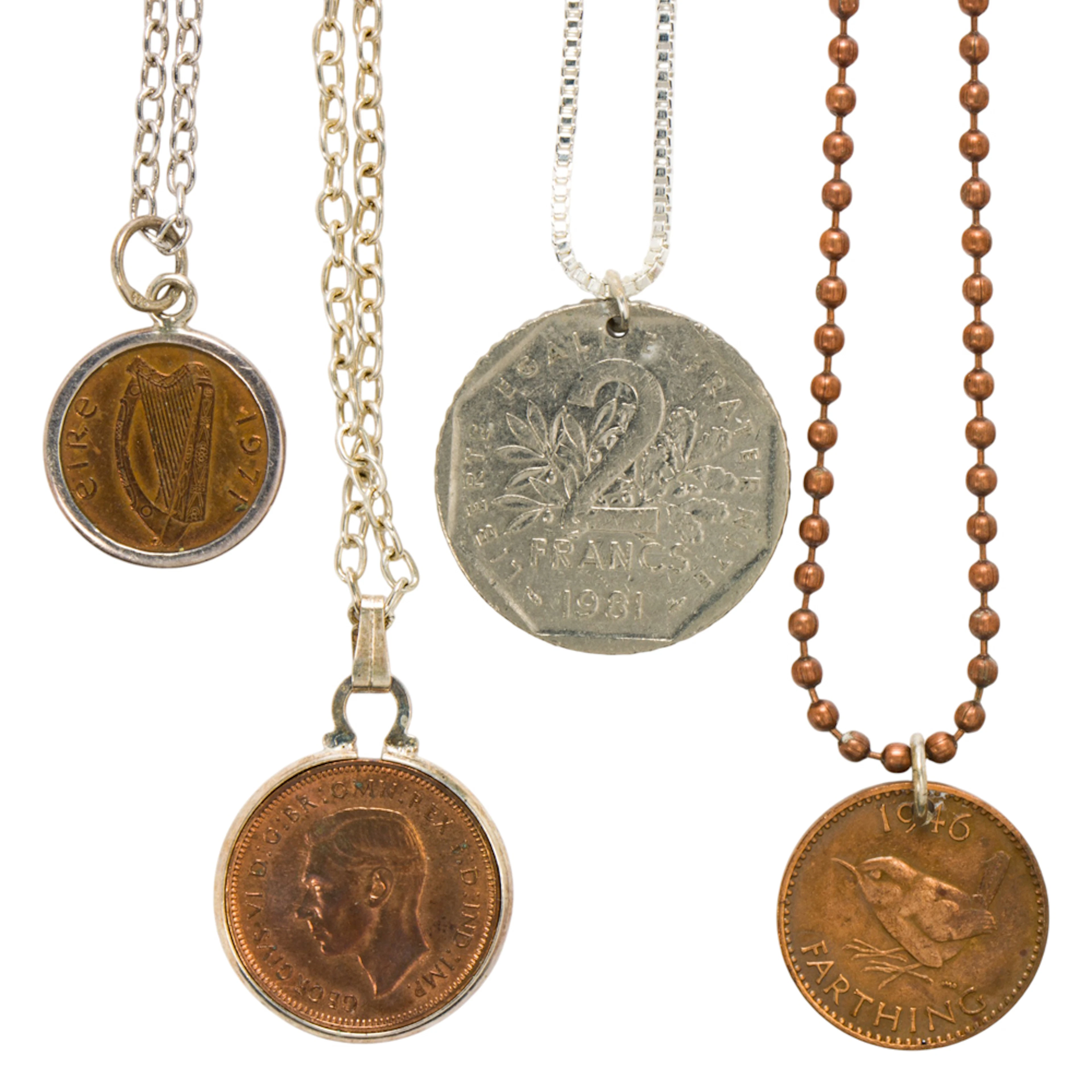 Four European coin necklaces