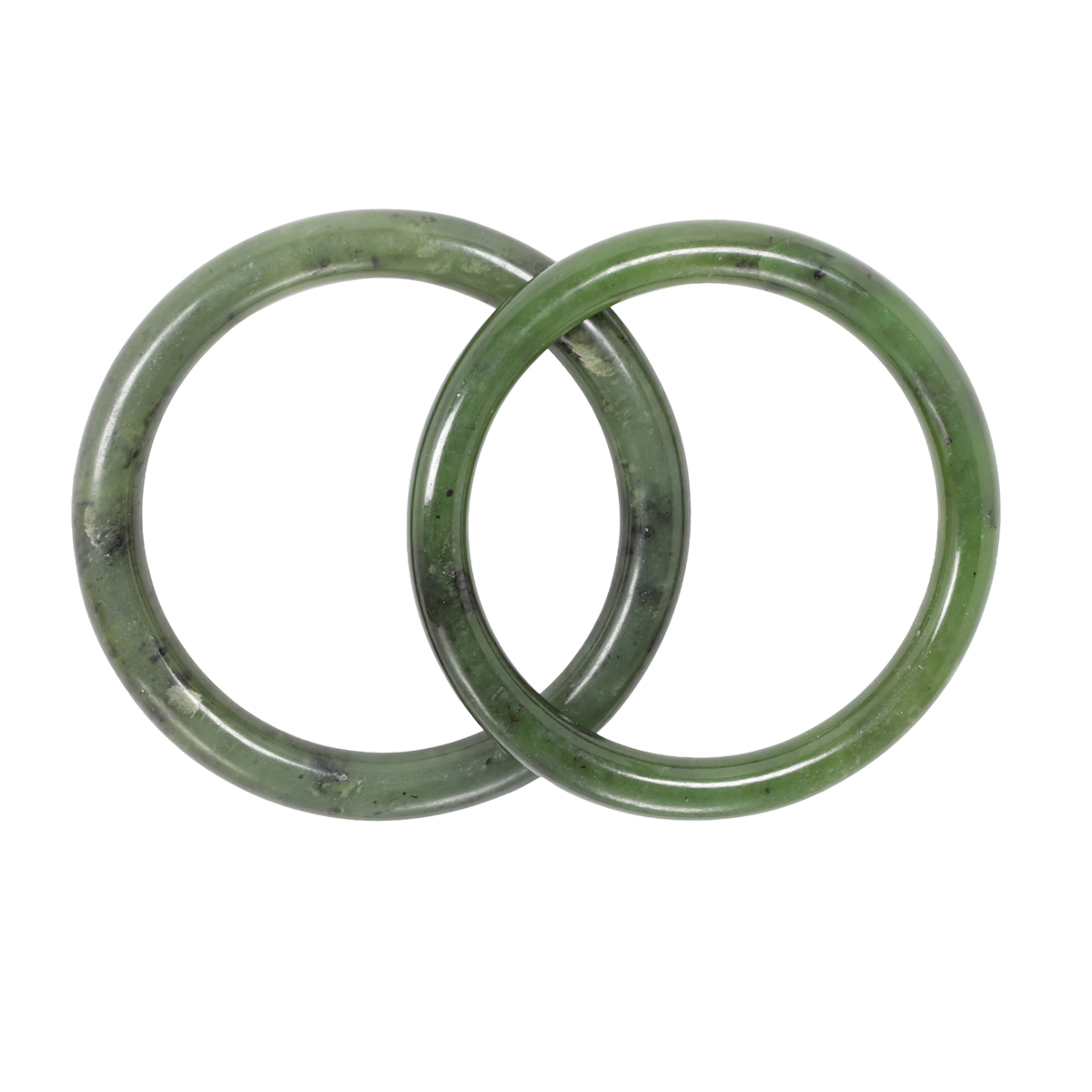 A pair of Chinese spinach jade bangle bracelets