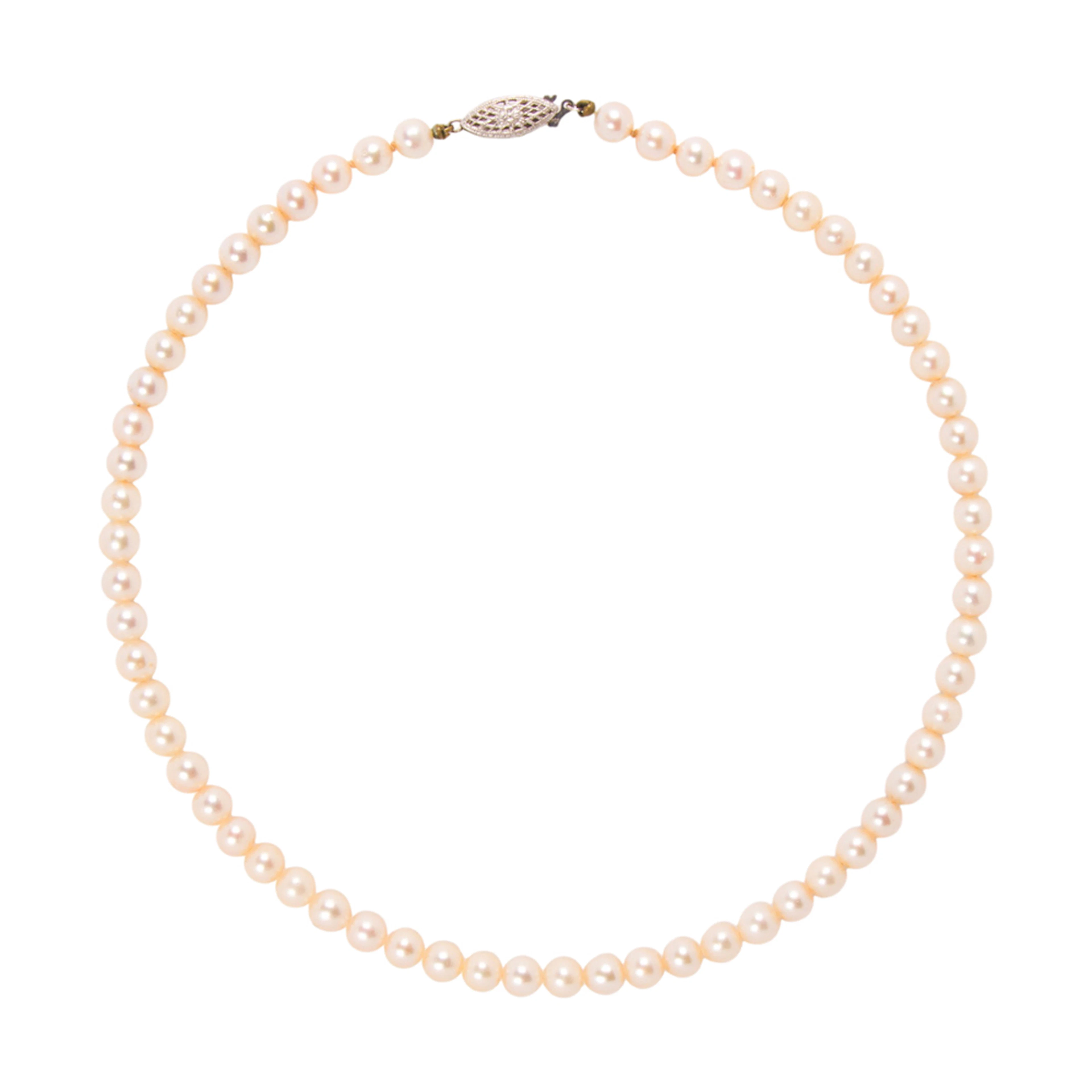 A cultured pearl and 14k white gold necklace