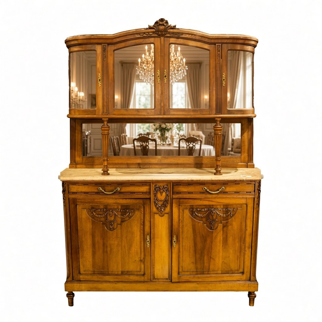A French walnut buffet a deux corps