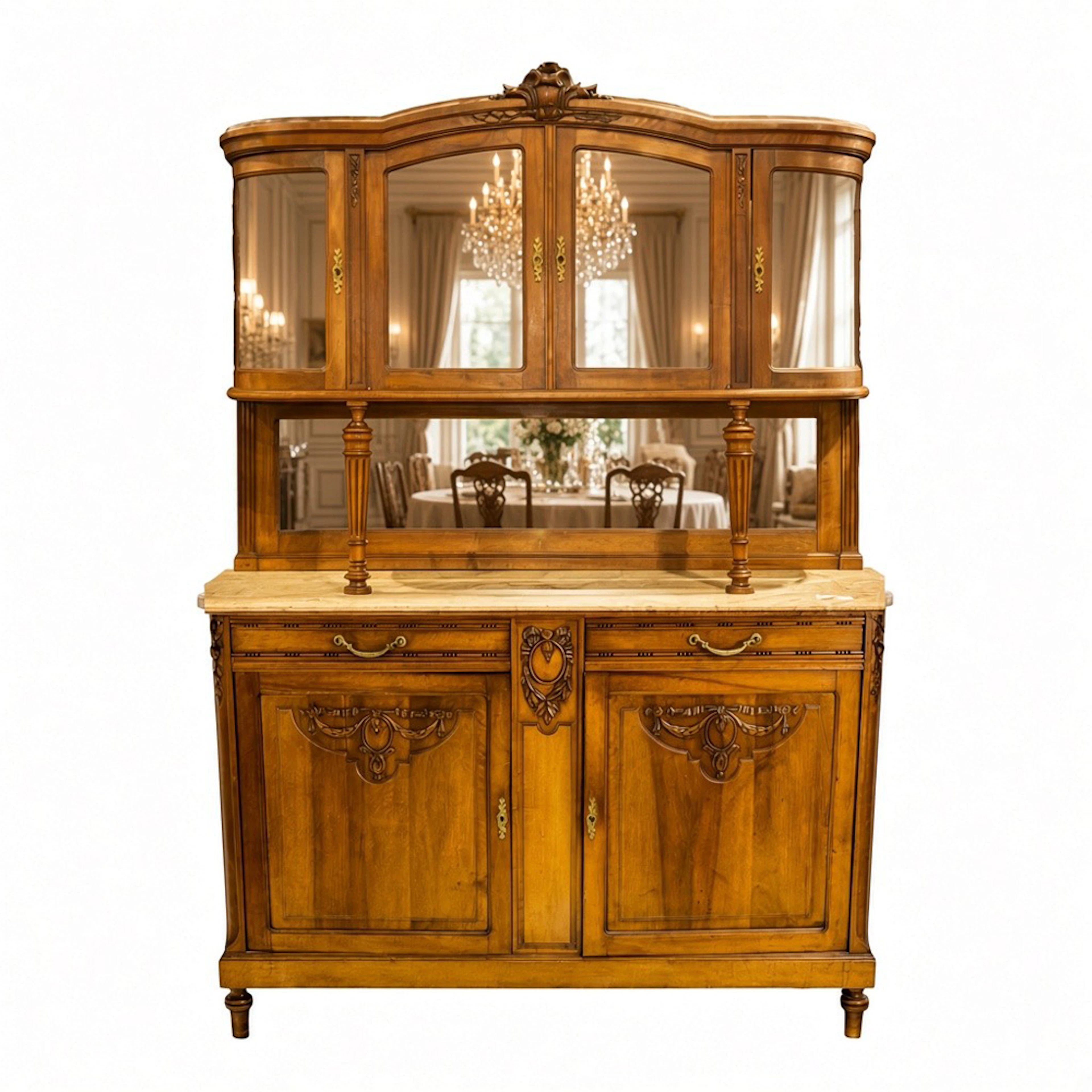 A French walnut buffet a deux corps