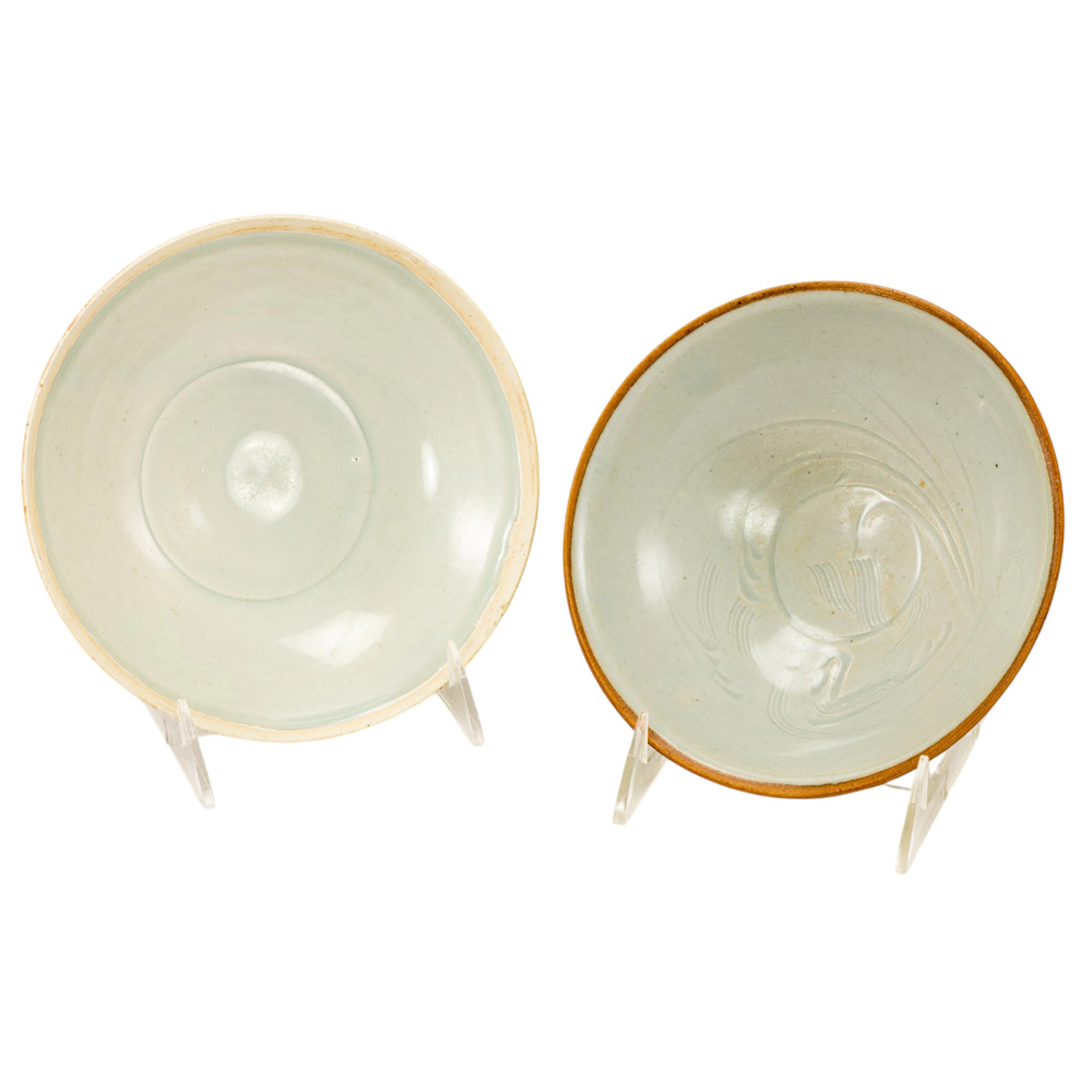 (lot of 2) Chinese qingbai glazed lotus-form bowls