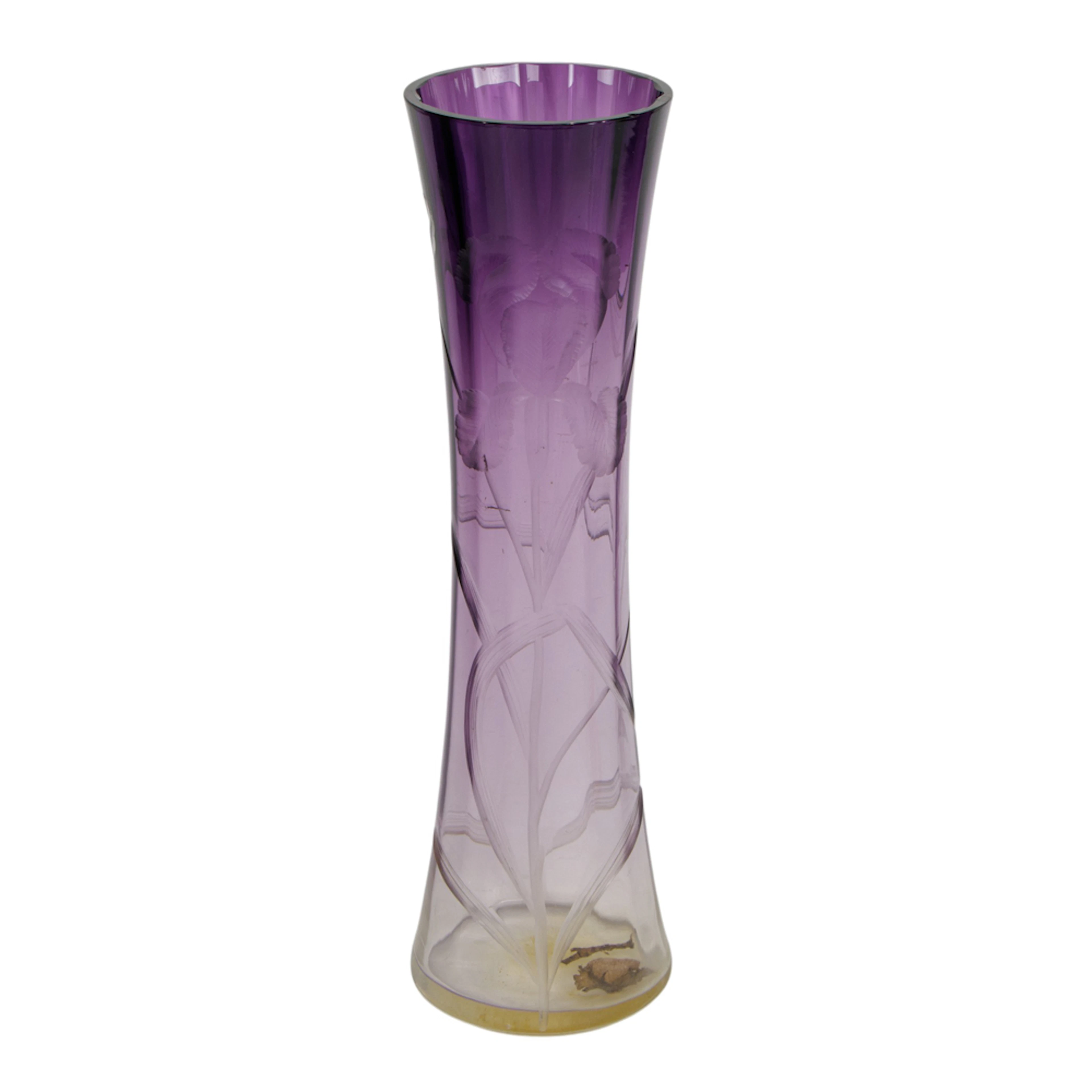A Moser intaglio cut amethyst glass vase