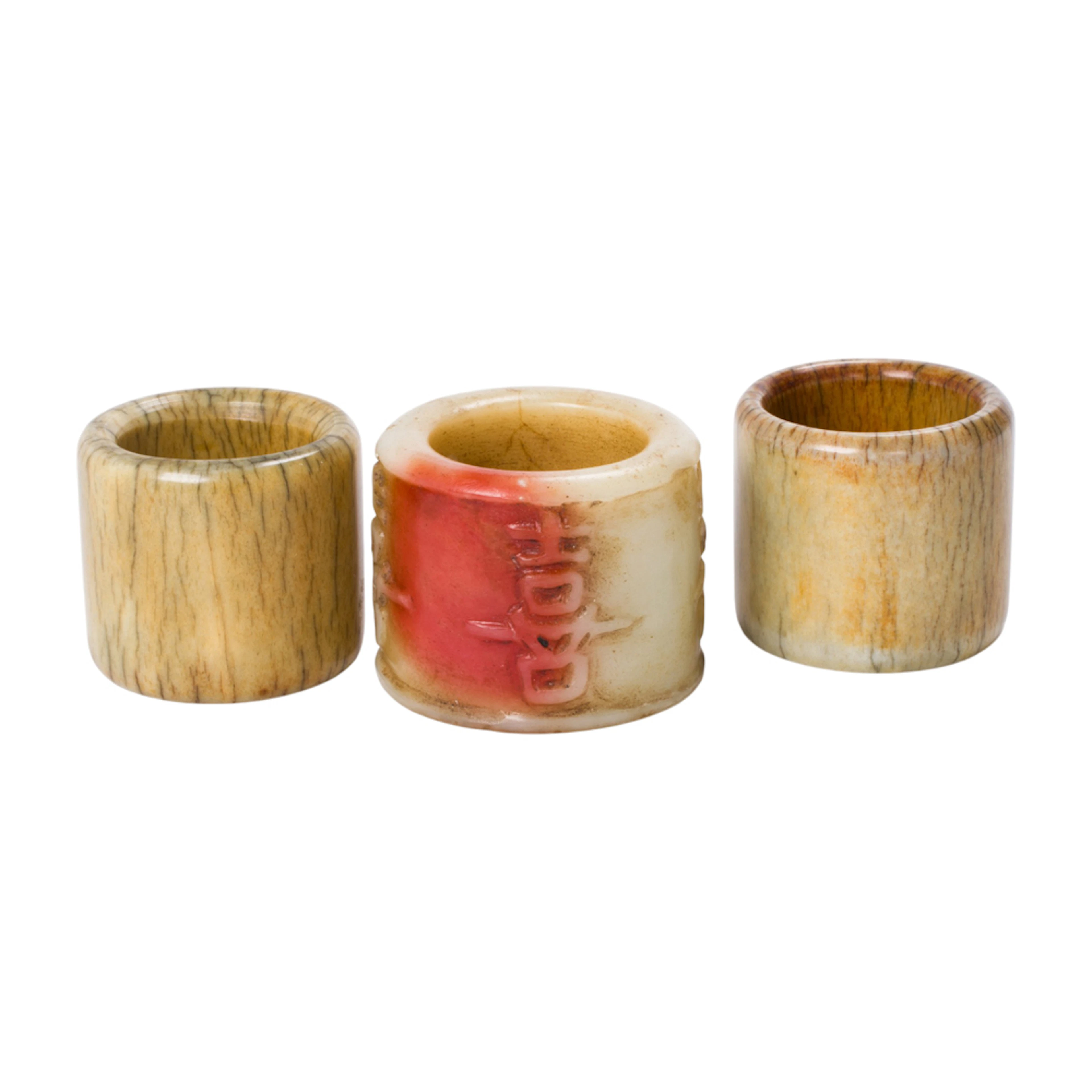 (lot of 3) Chinese bone and glass archer's rings