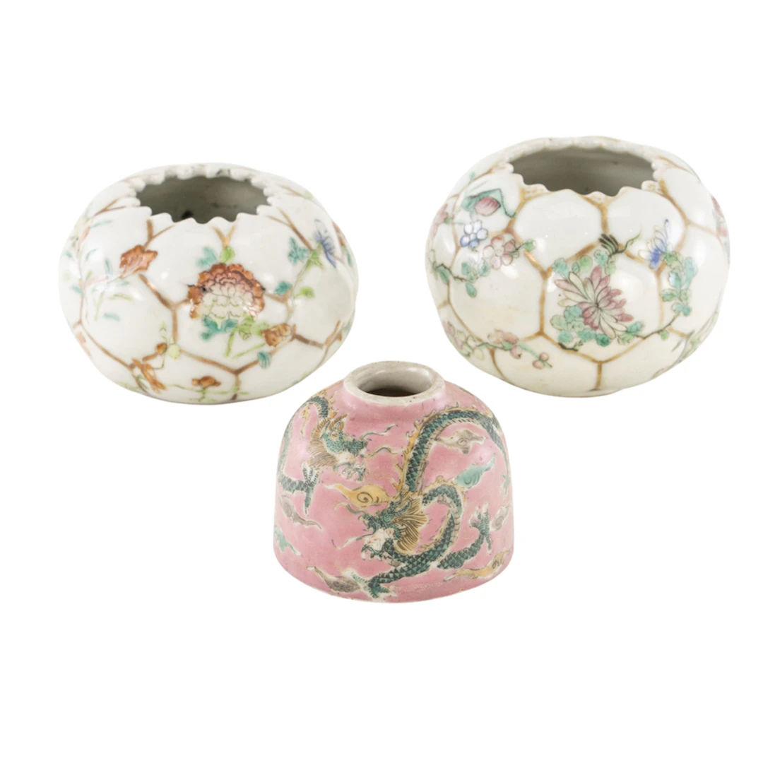 (lot of 3) Chinese famille rose brush washer jars