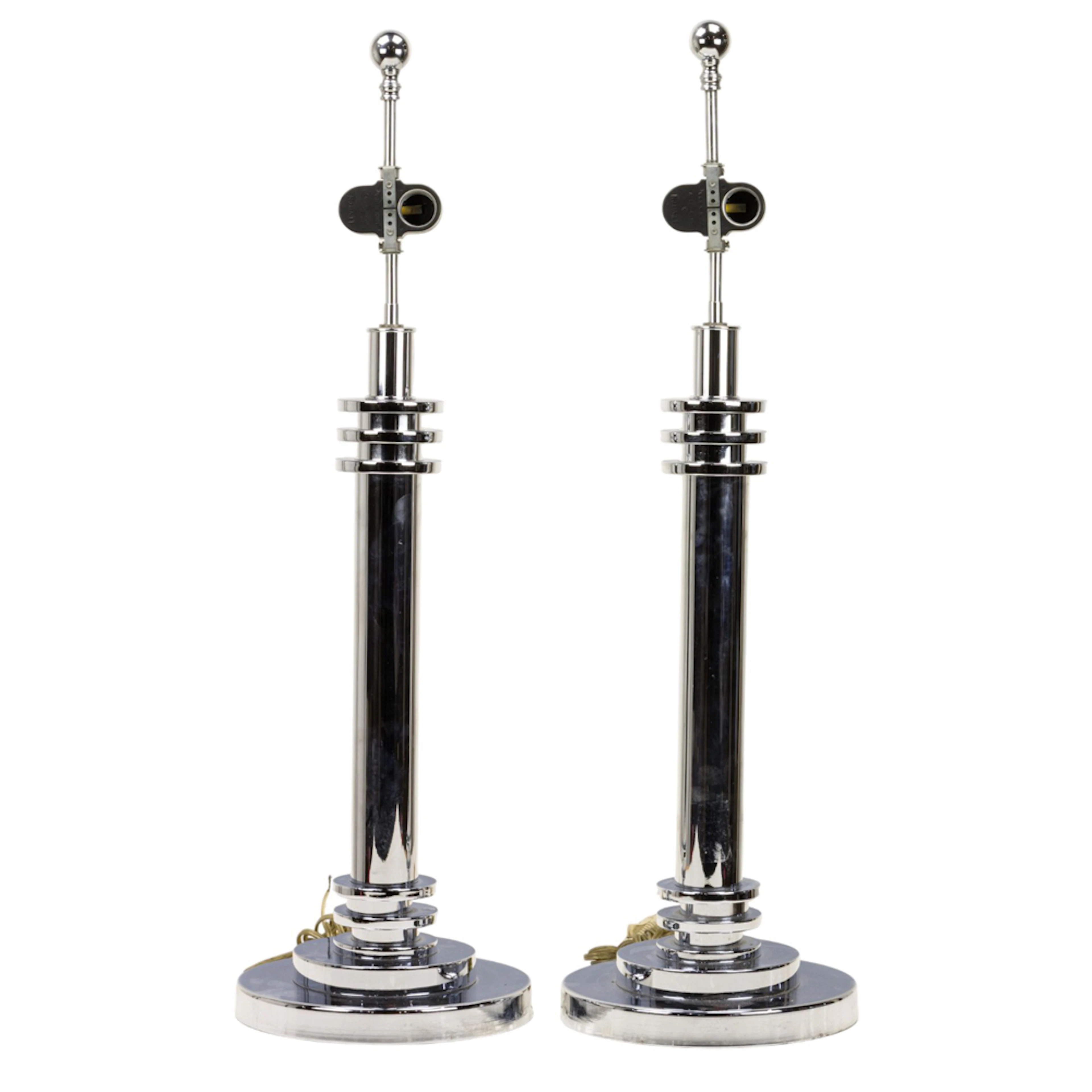 A pair of Art Deco chromed metal 'Skyscraper' table lamps
