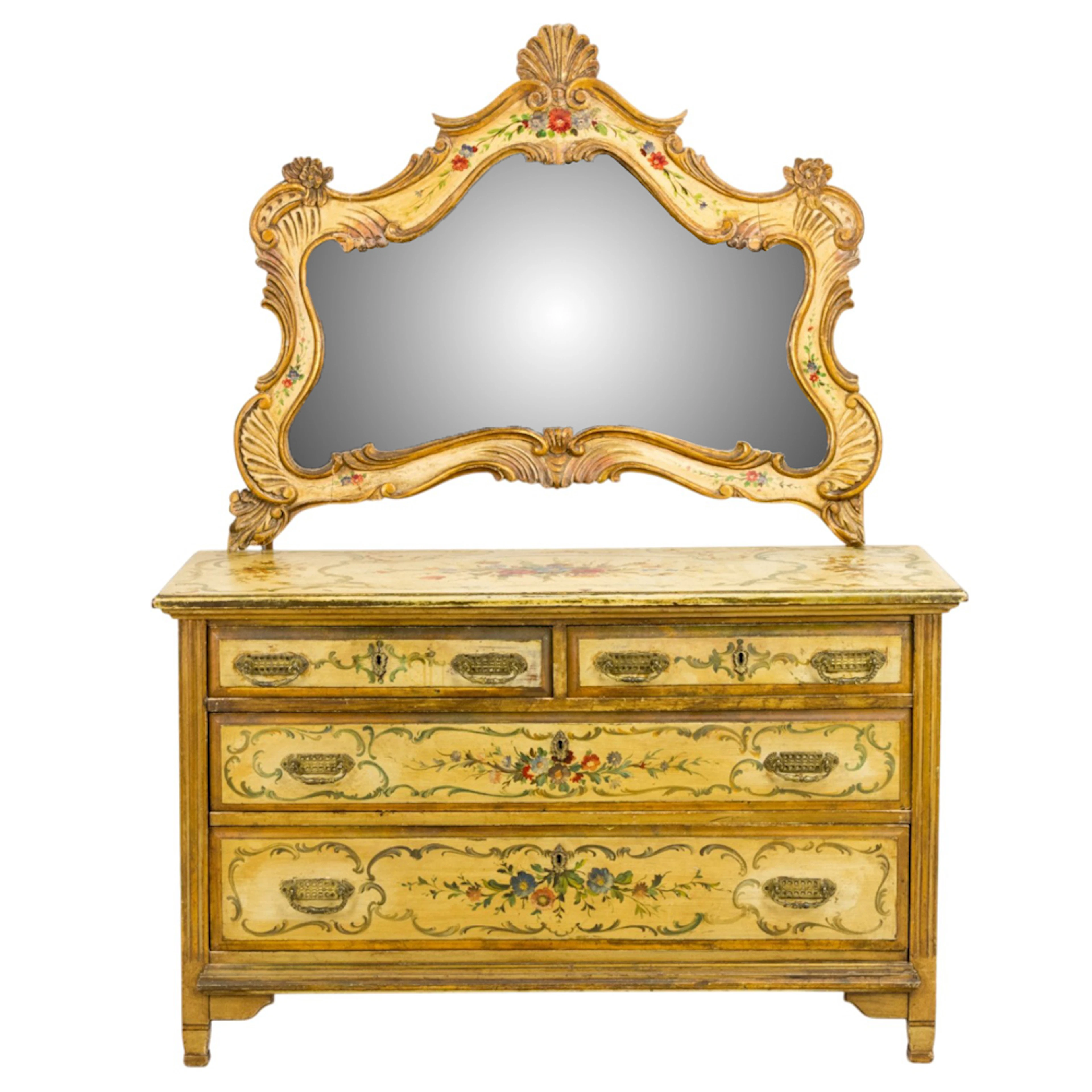 An Italian polychrome chest of drawers with mirror