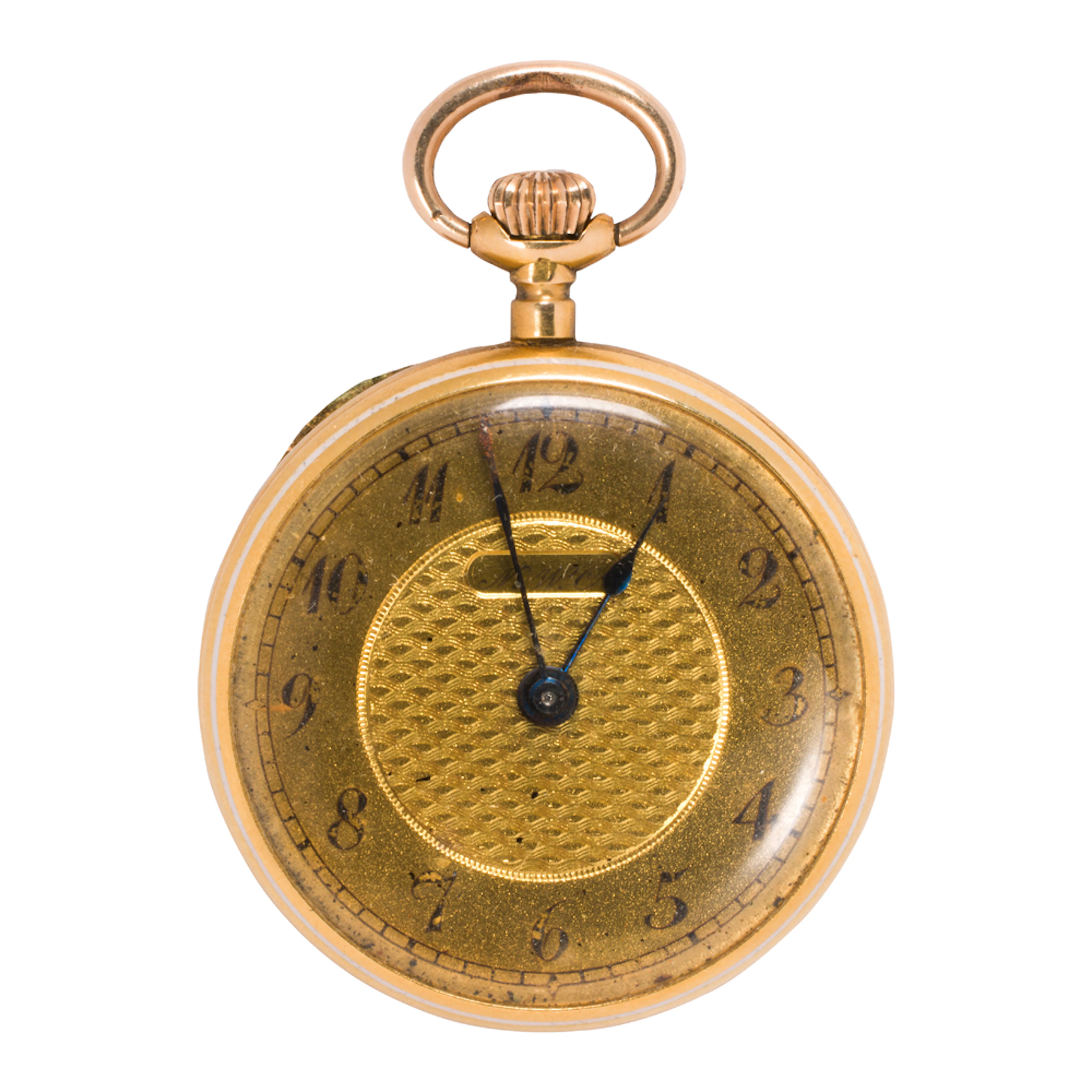 A N.W. Co. antique guilloche enamel, diamond, and 18k gold pocket watch