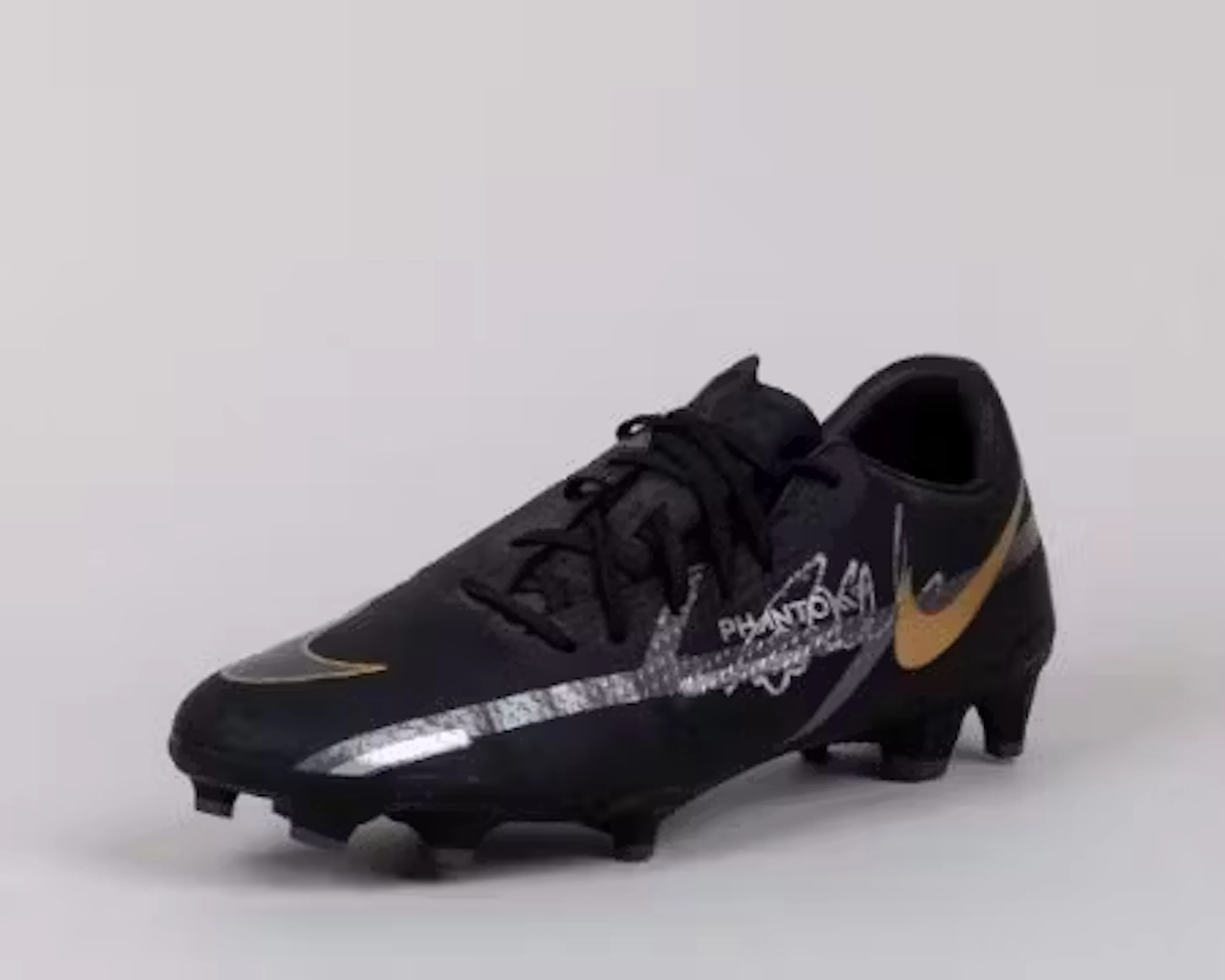 Neymar Jr single black, silver and gold Nike Phantom autographed football boot