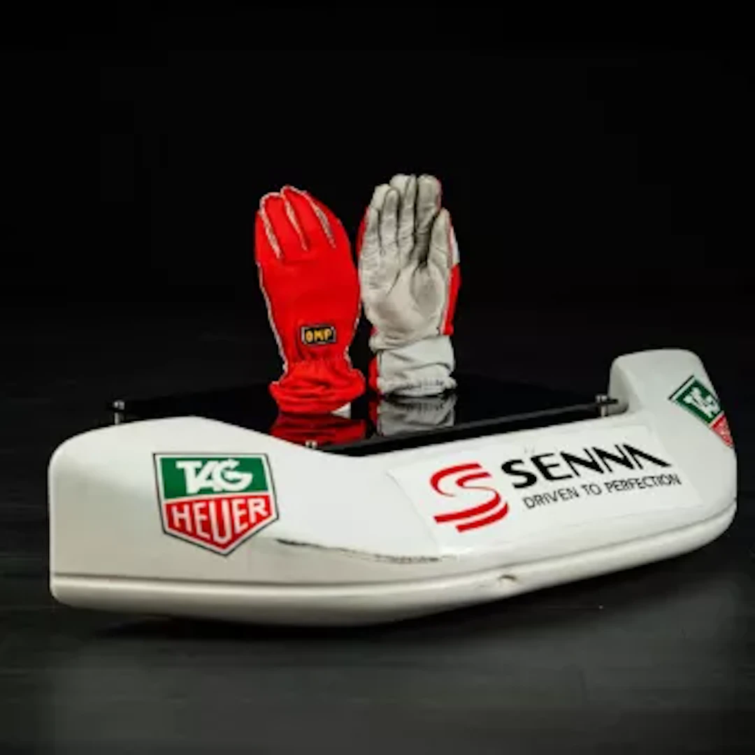 Ayrton Senna 1993 Race of Champions Used Gloves & Go Kart Part