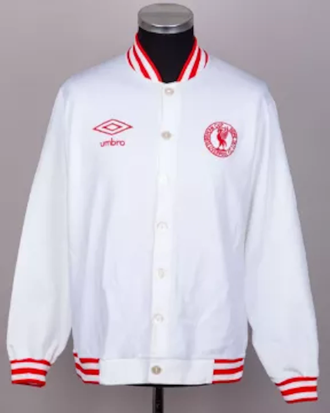 Emlyn Hughes white and red Liverpool 1977 European Cup Final tracksuit top