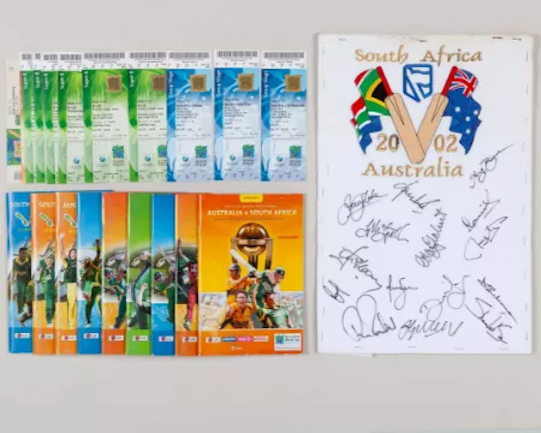 Australia v. South Africa 2002 banner, autographed by fifteen of the